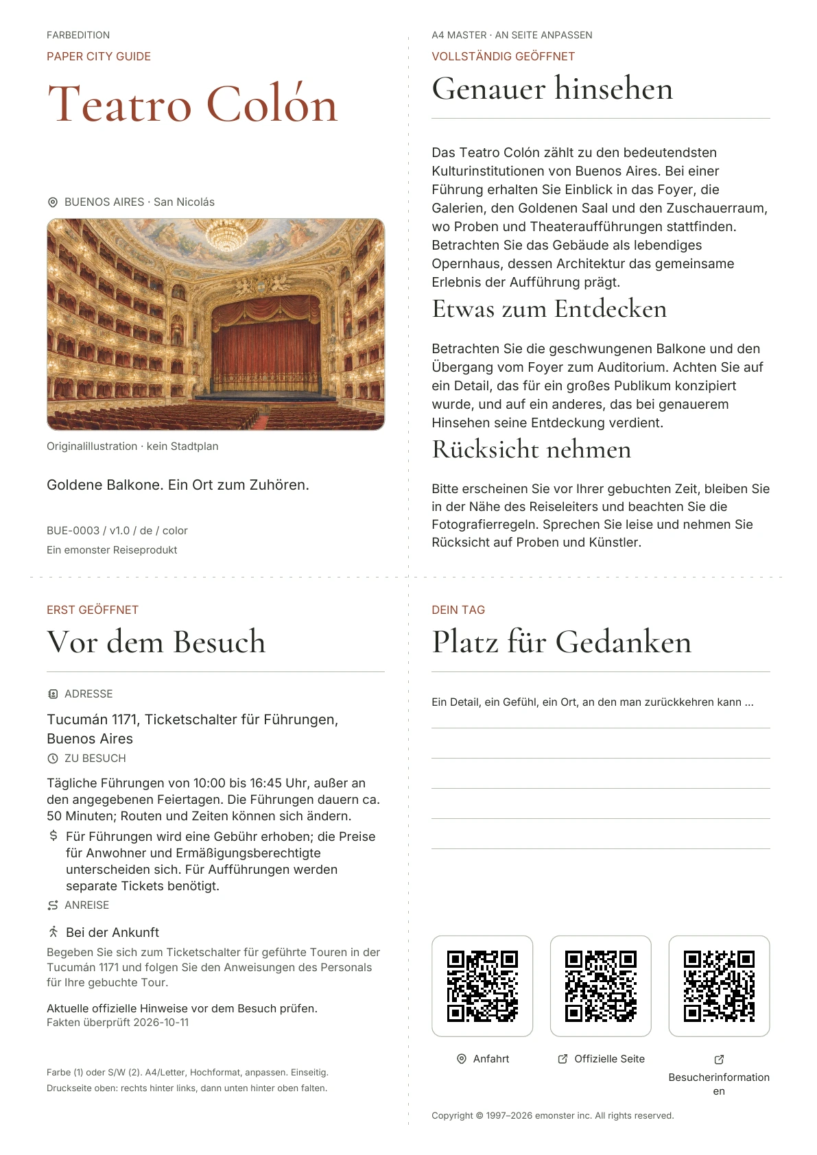 Tatsächliches Titelblatt: Teatro Colón · Farbausgabe