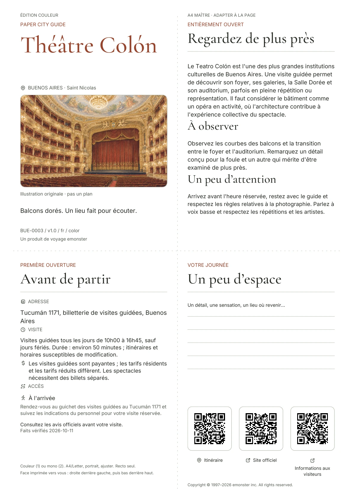 Couverture réelle du guide Théâtre Colón · Édition couleur