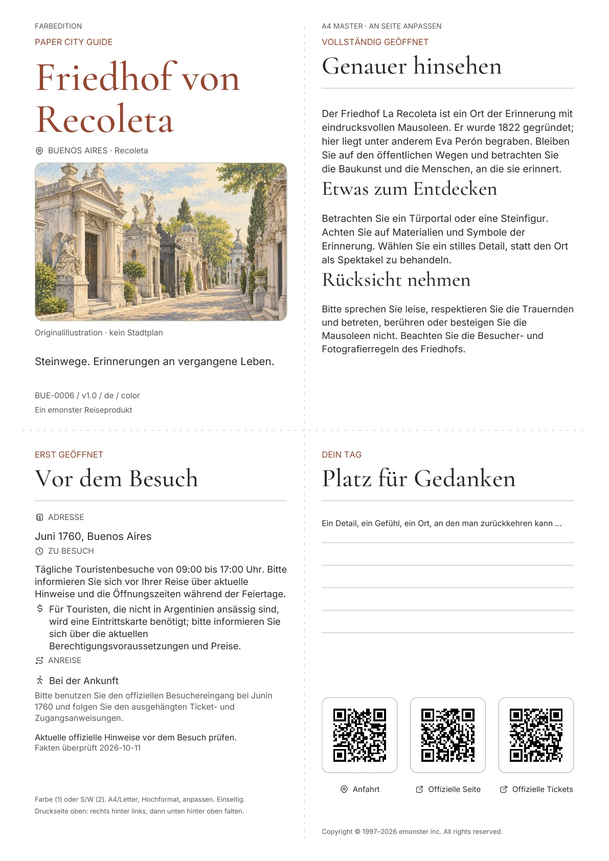 Tatsächliches Titelblatt: Friedhof von Recoleta · Farbausgabe
