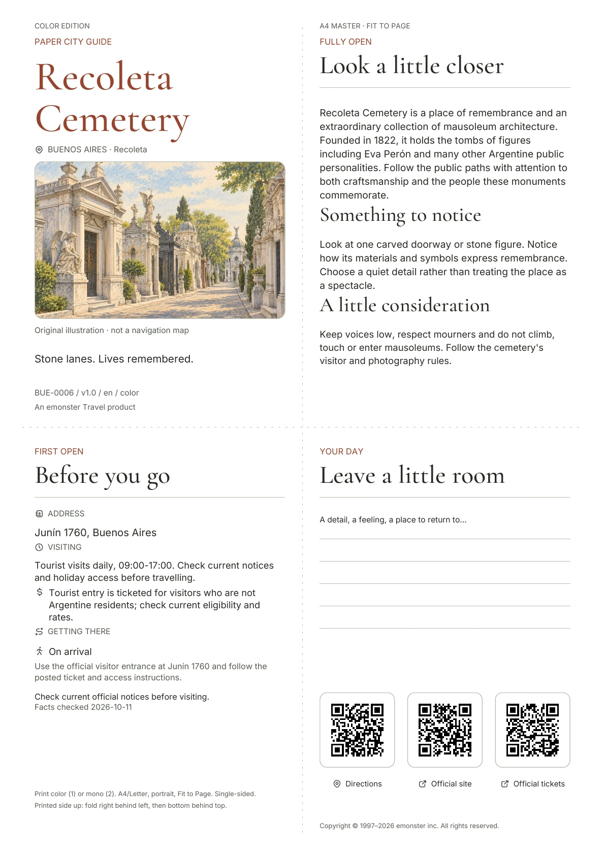 Actual Recoleta Cemetery guide cover · Color edition