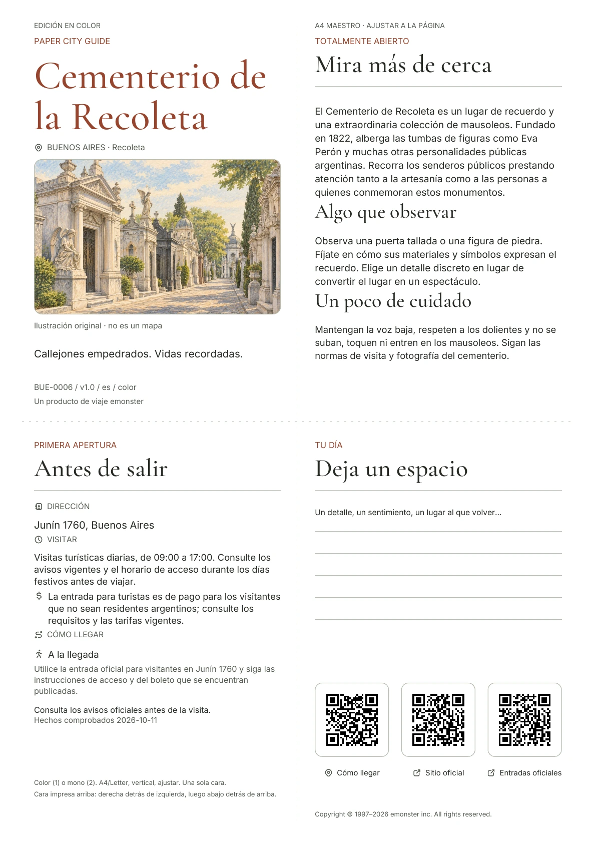 Portada real de la guía Cementerio de la Recoleta · Edición en color