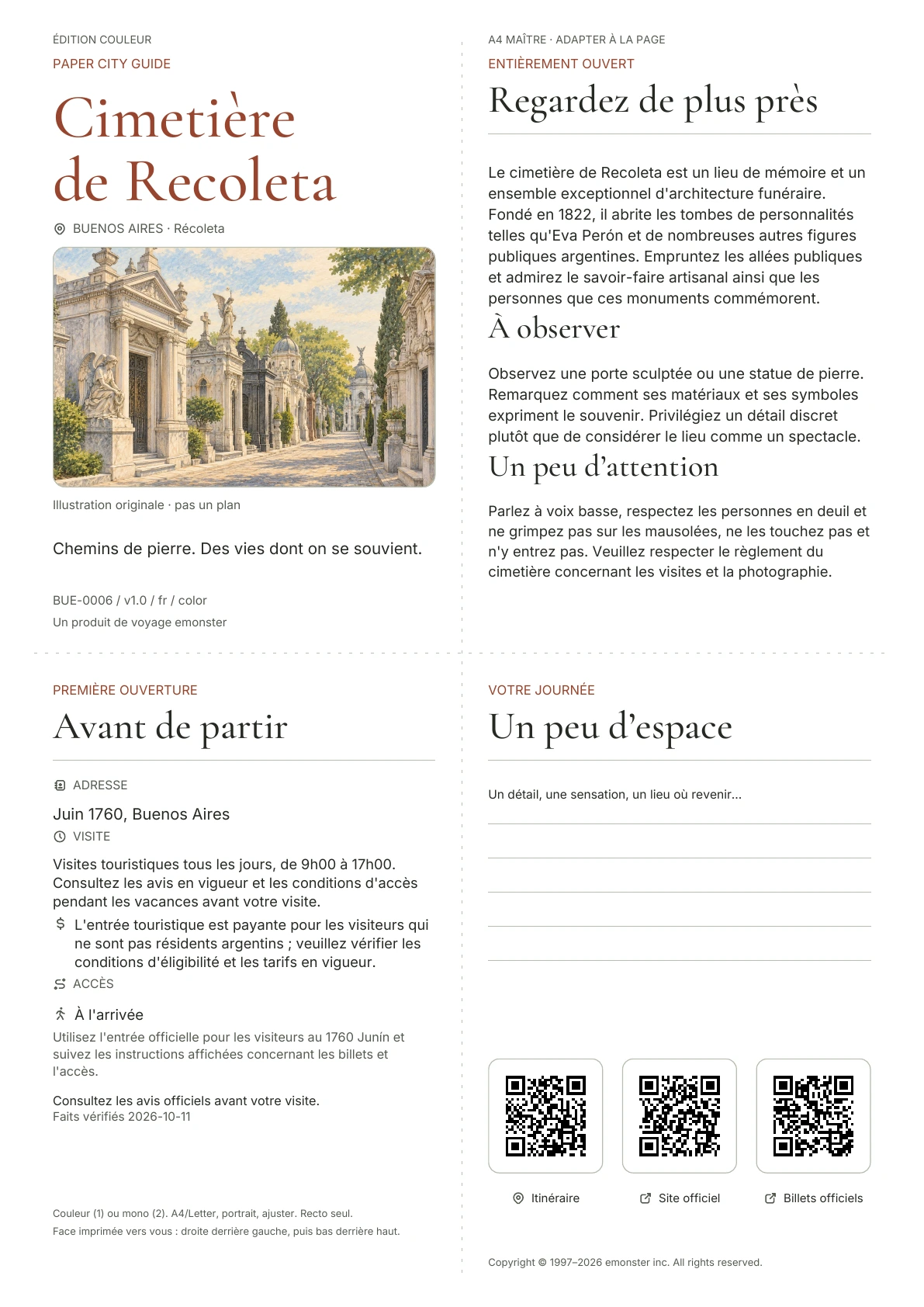 Couverture réelle du guide Cimetière de Recoleta · Édition couleur