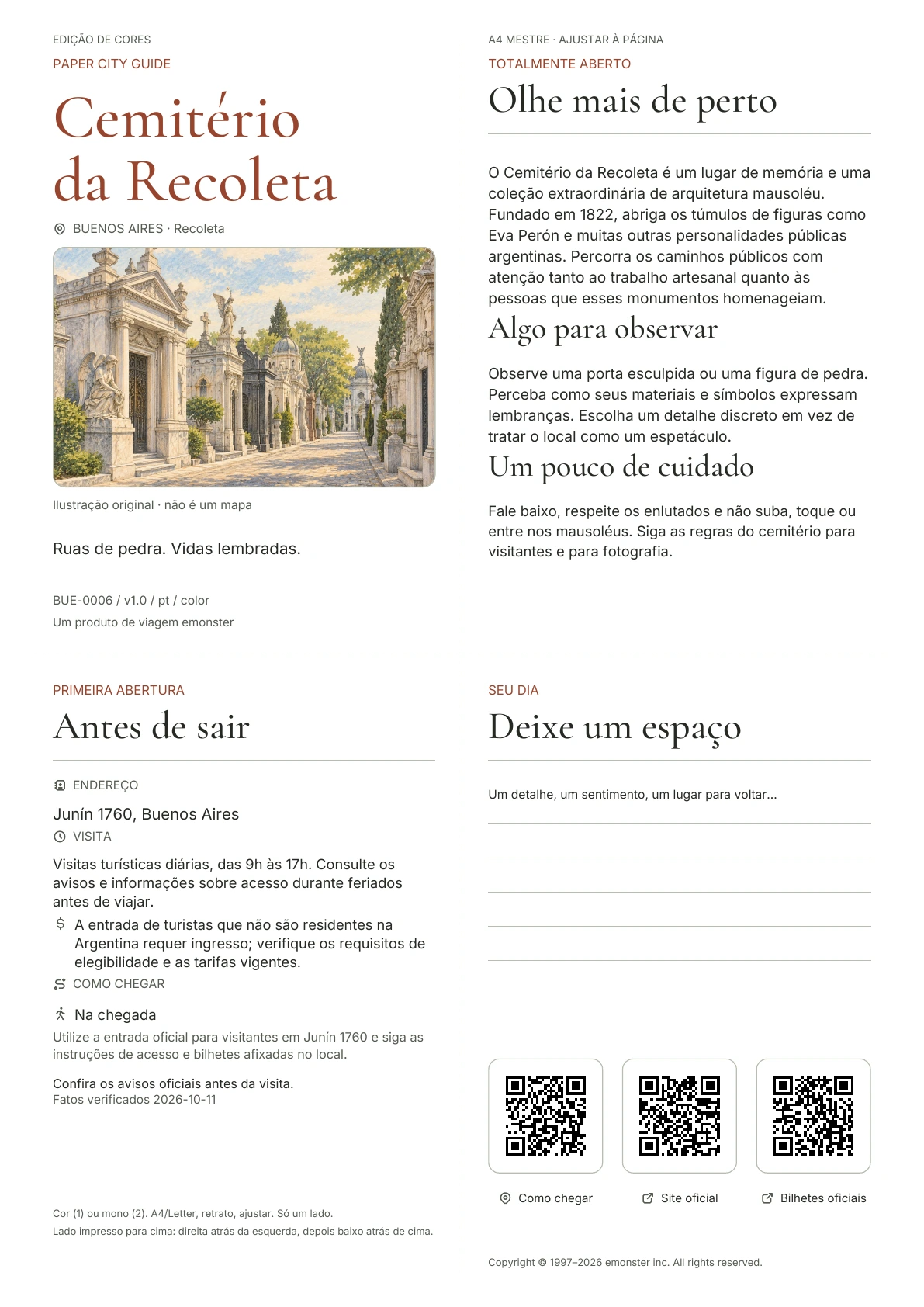 Capa real do guia Cemitério da Recoleta · Edição colorida