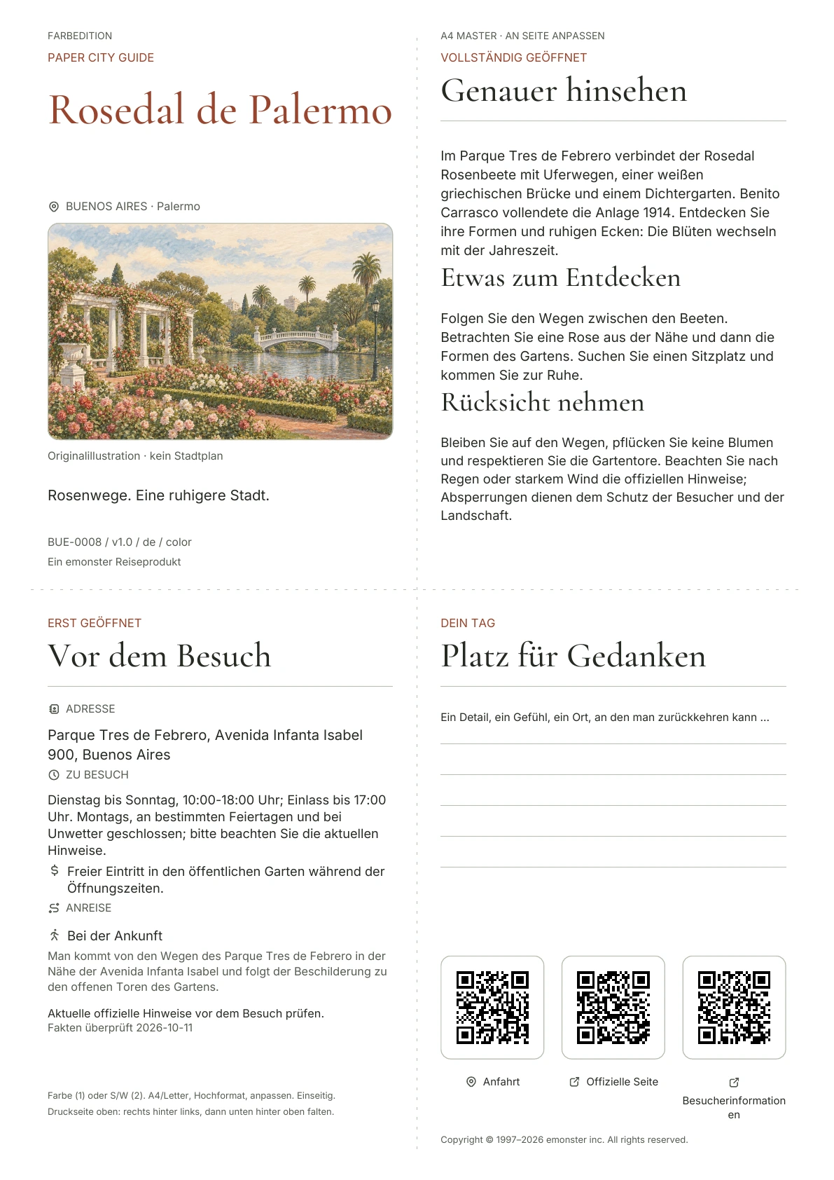 Tatsächliches Titelblatt: Rosedal de Palermo · Farbausgabe
