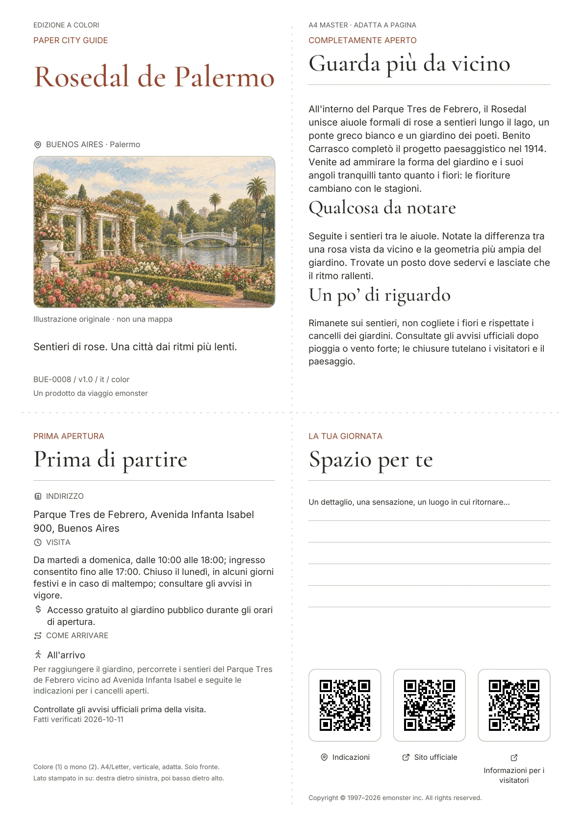 Copertina reale della guida Rosedal de Palermo · Edizione a colori