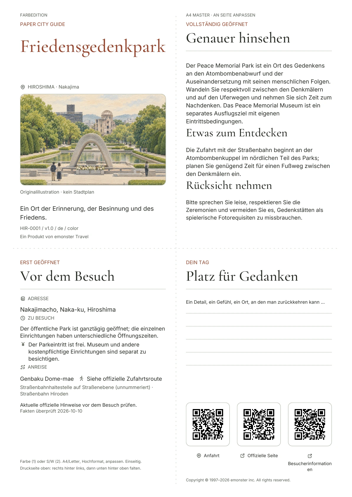 Tatsächliches Titelblatt: Friedensgedenkpark · Farbausgabe