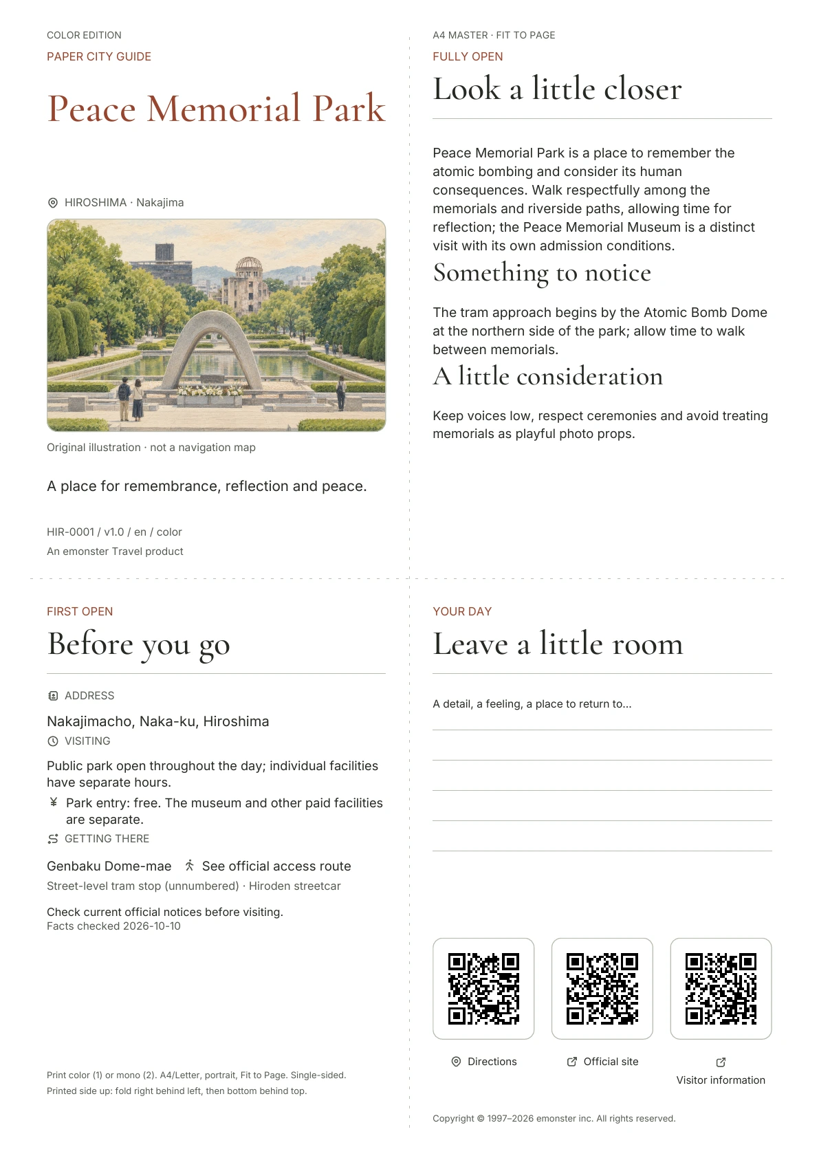 Actual Peace Memorial Park guide cover · Color edition