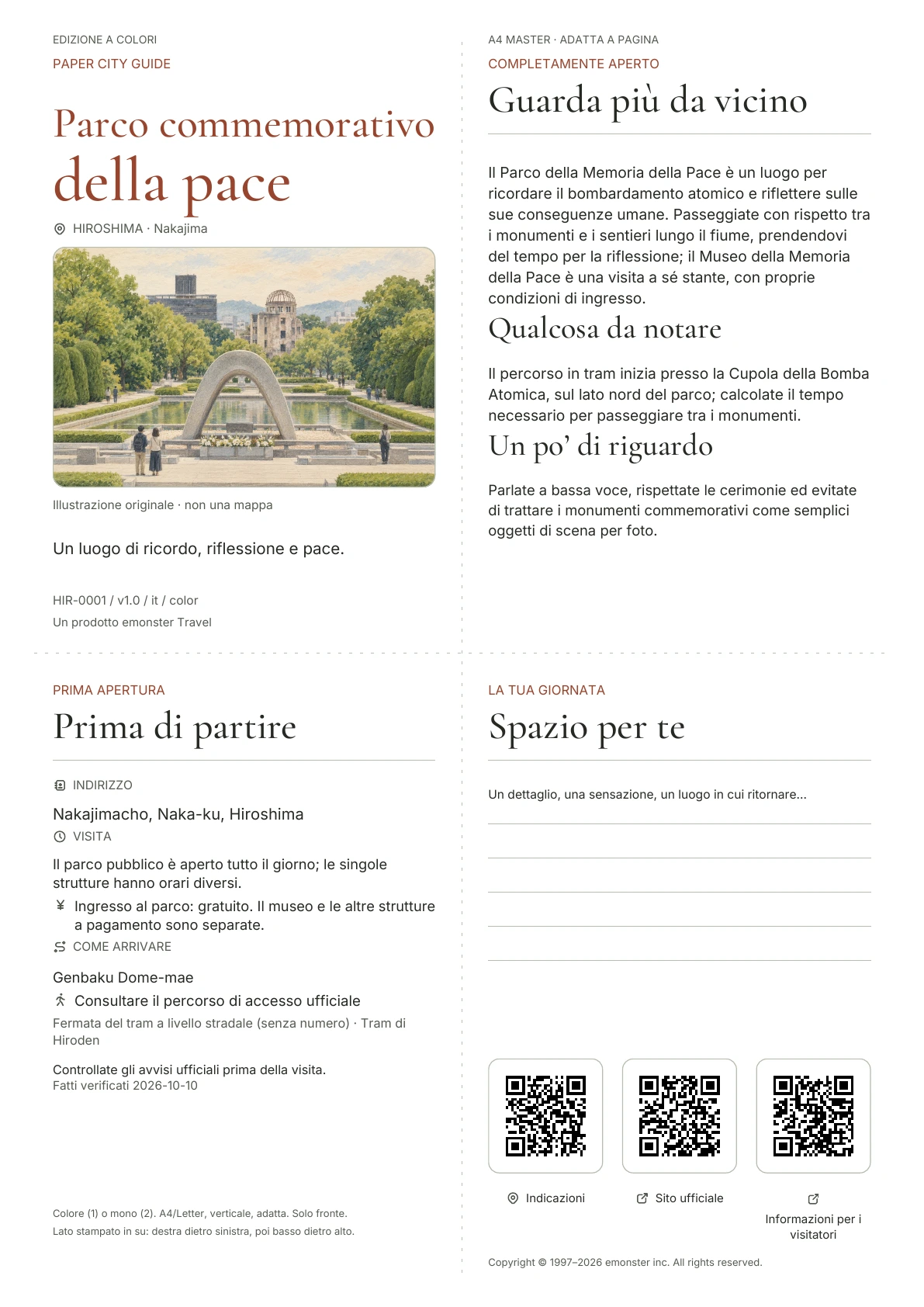 Copertina reale della guida Parco commemorativo della pace · Edizione a colori