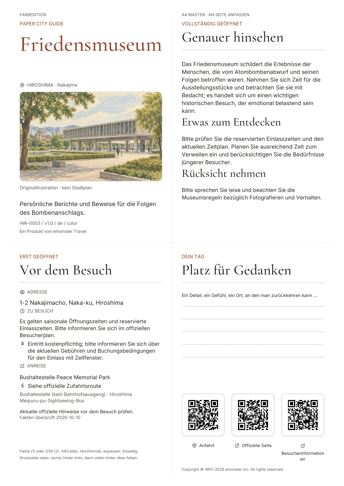 Tatsächliches Titelblatt: Friedensmuseum · Farbausgabe