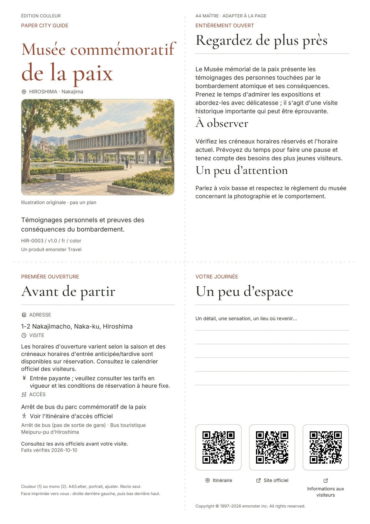 Couverture réelle du guide Musée commémoratif de la paix · Édition couleur