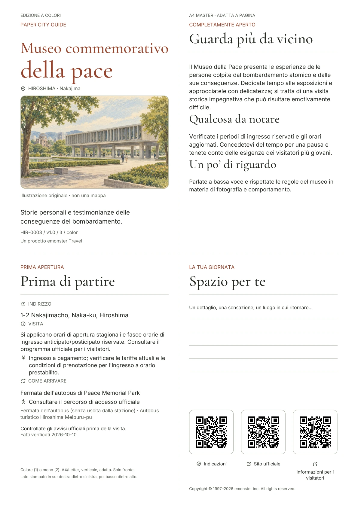 Copertina reale della guida Museo commemorativo della pace · Edizione a colori