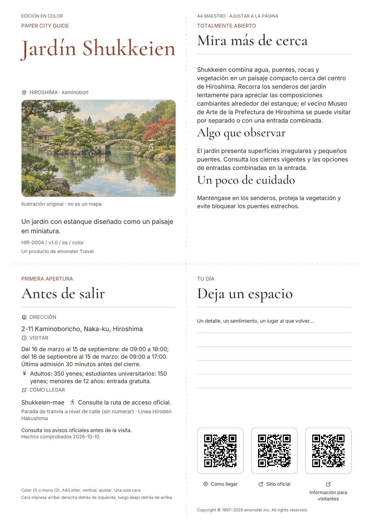 Portada real de la guía Jardín Shukkeien · Edición en color