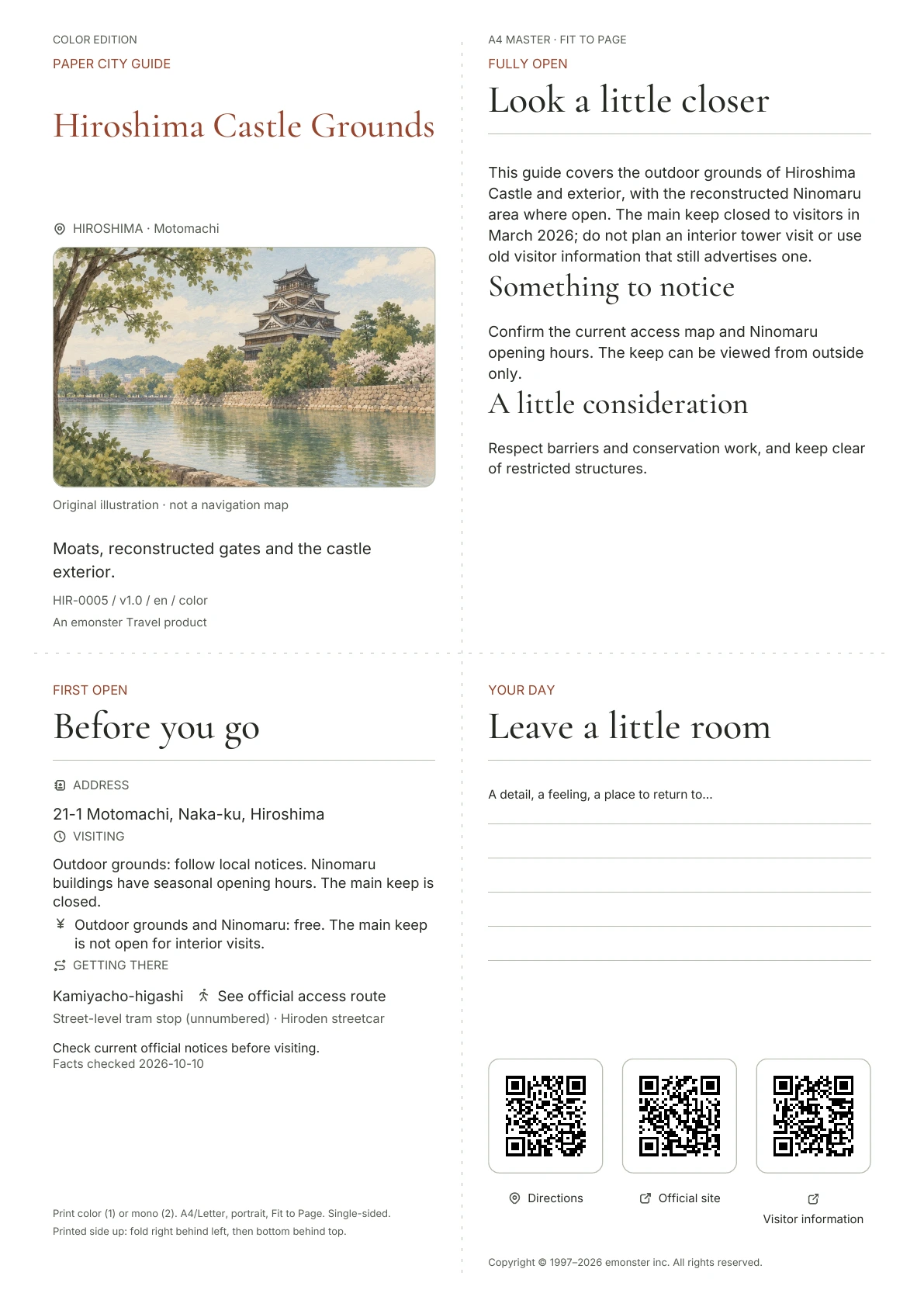 Actual Hiroshima Castle Grounds guide cover · Color edition