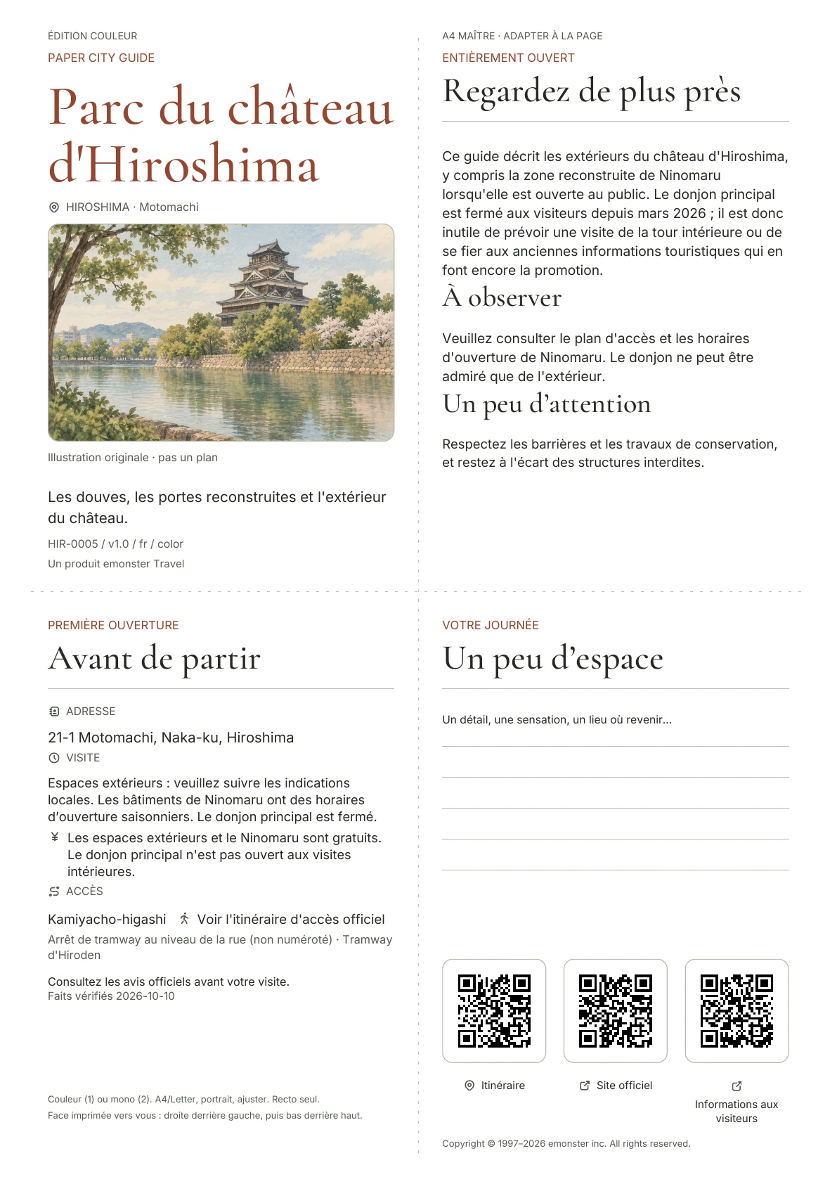 Couverture réelle du guide Parc du château d'Hiroshima · Édition couleur