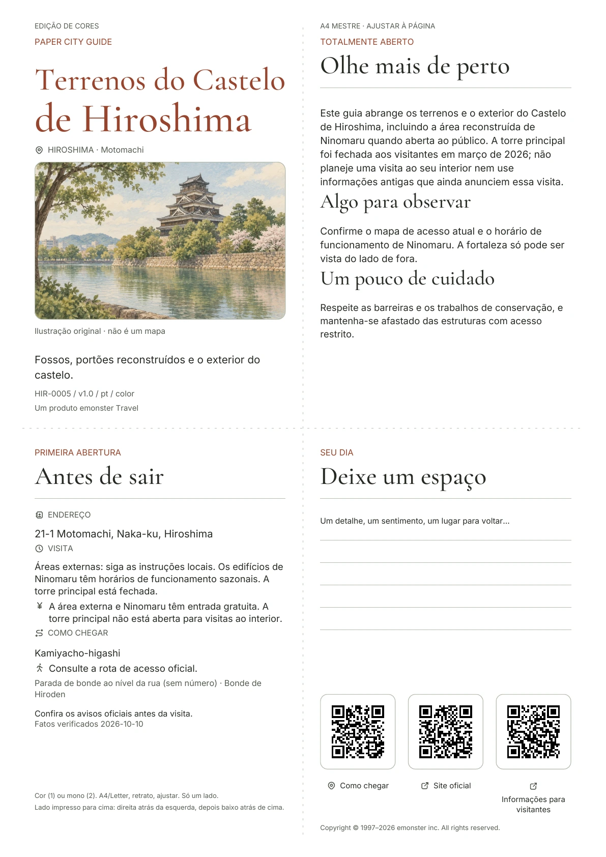 Capa real do guia Terrenos do Castelo de Hiroshima · Edição colorida