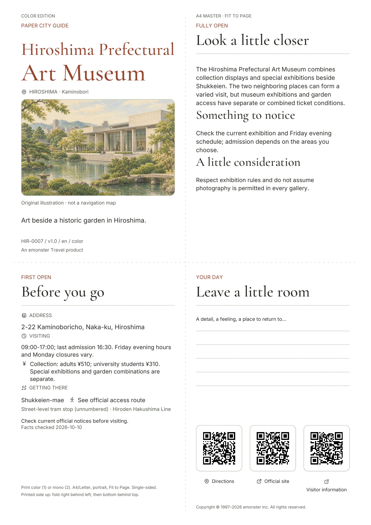 Actual Hiroshima Prefectural Art Museum guide cover · Color edition