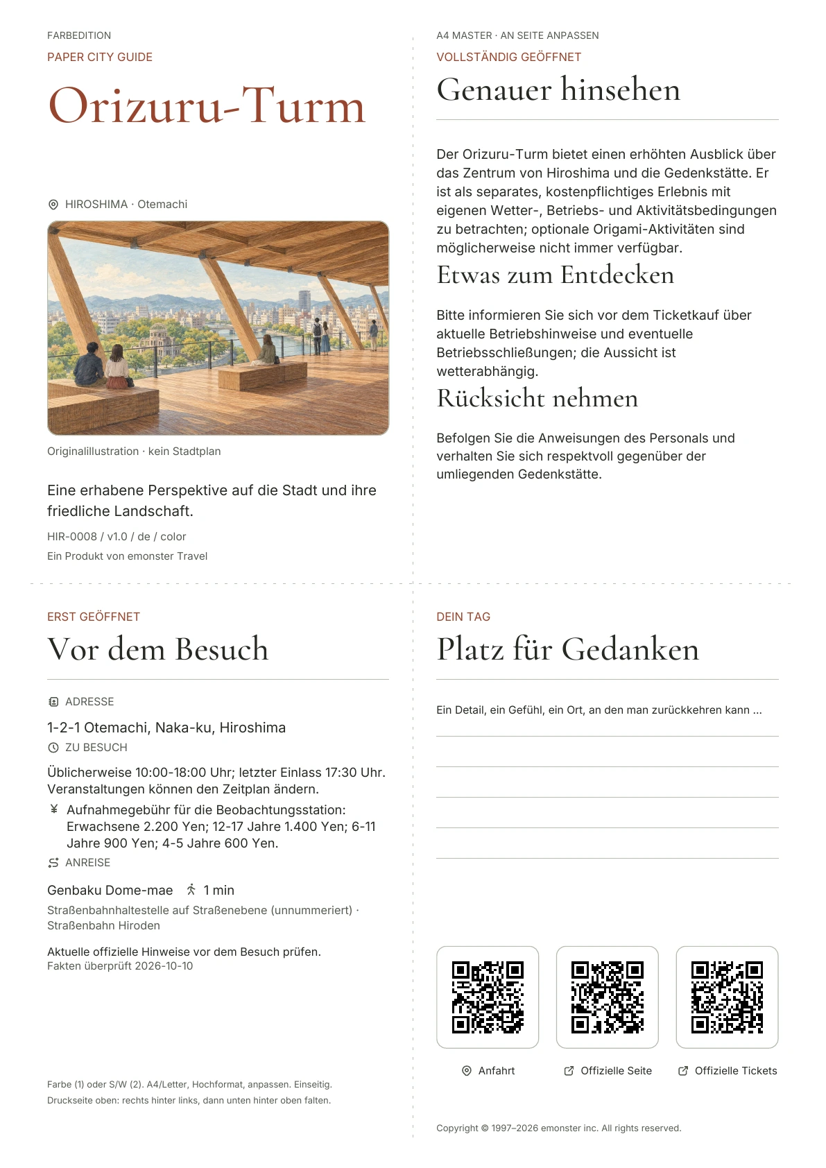 Tatsächliches Titelblatt: Orizuru-Turm · Farbausgabe