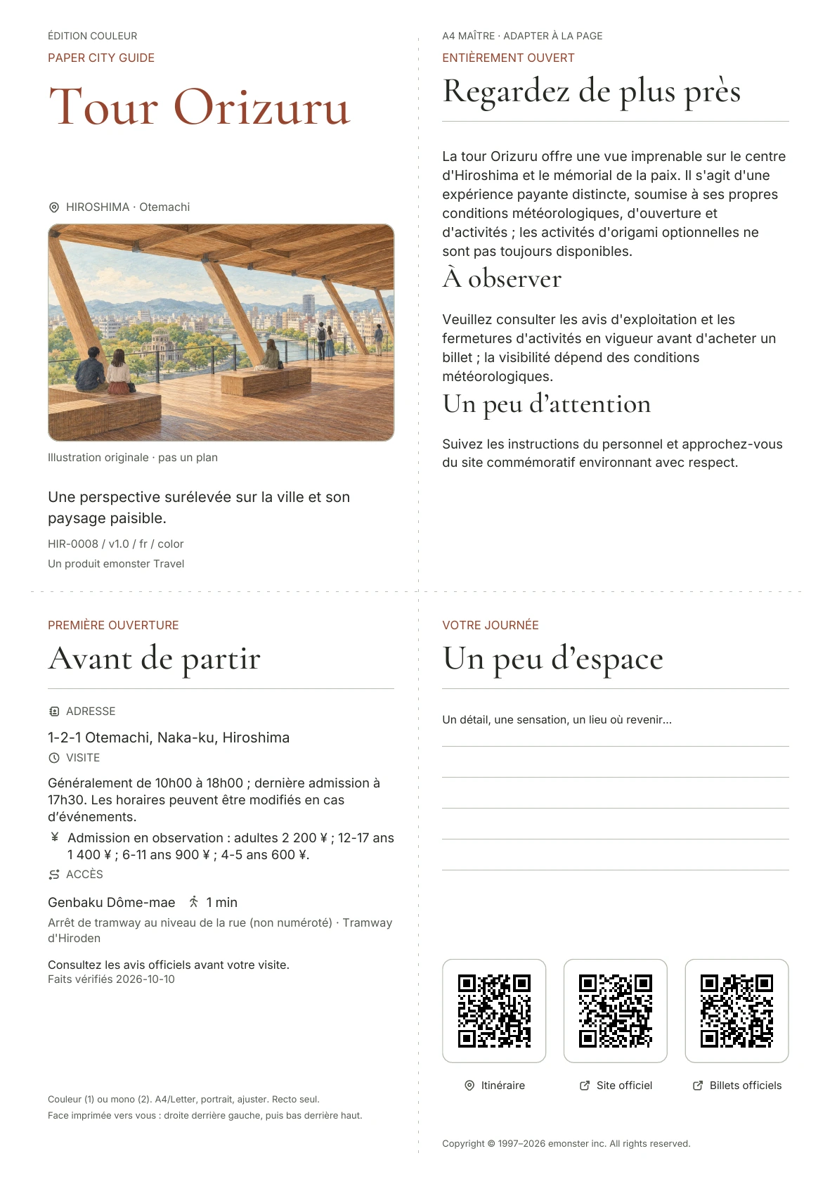 Couverture réelle du guide Tour Orizuru · Édition couleur
