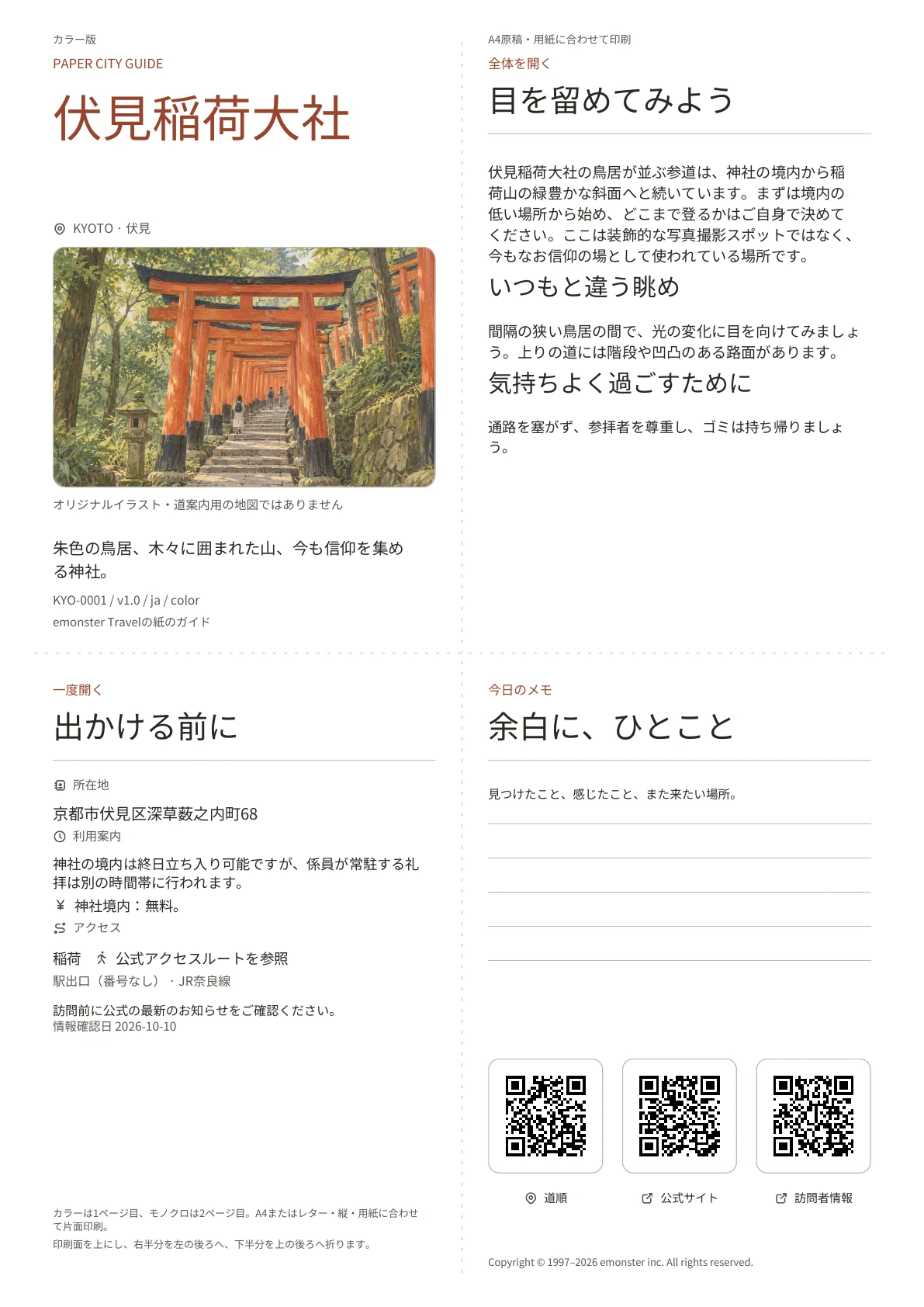 実際の伏見稲荷大社ガイドの表紙・カラー版