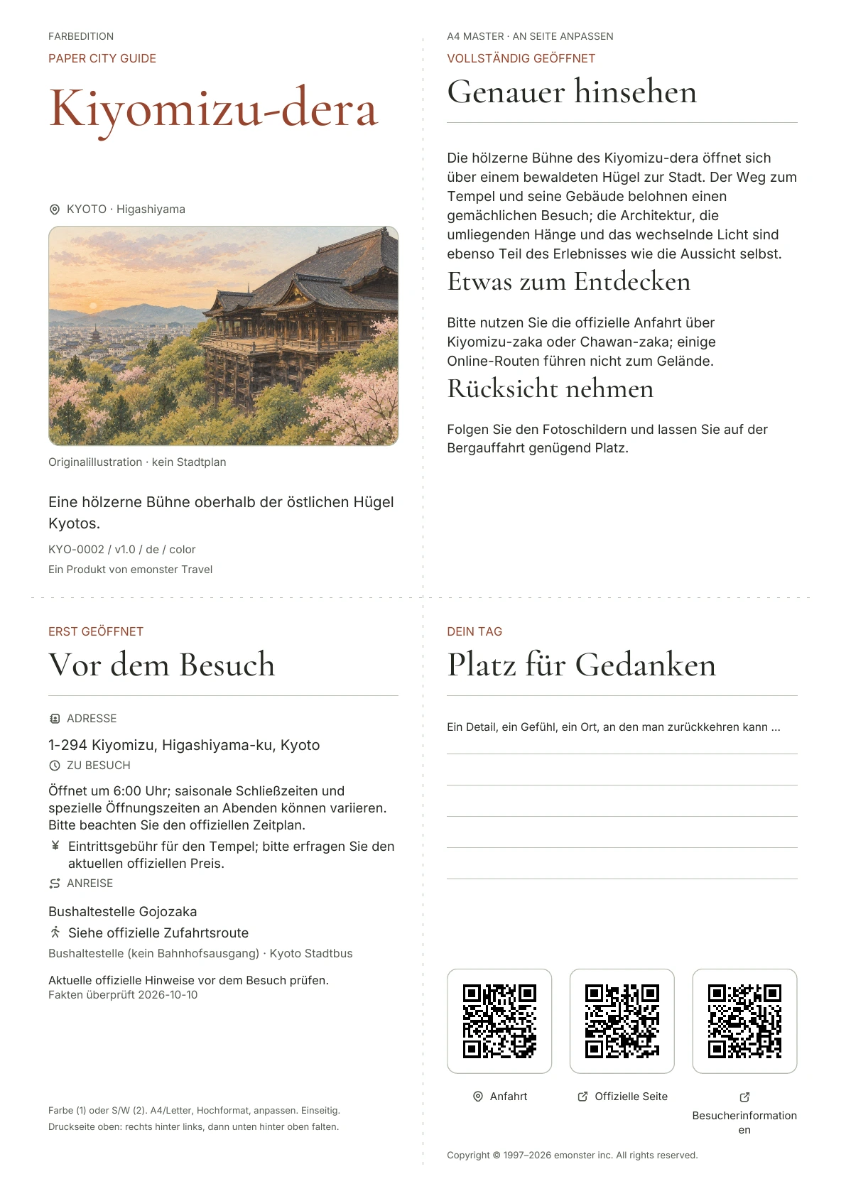 Tatsächliches Titelblatt: Kiyomizu-dera · Farbausgabe