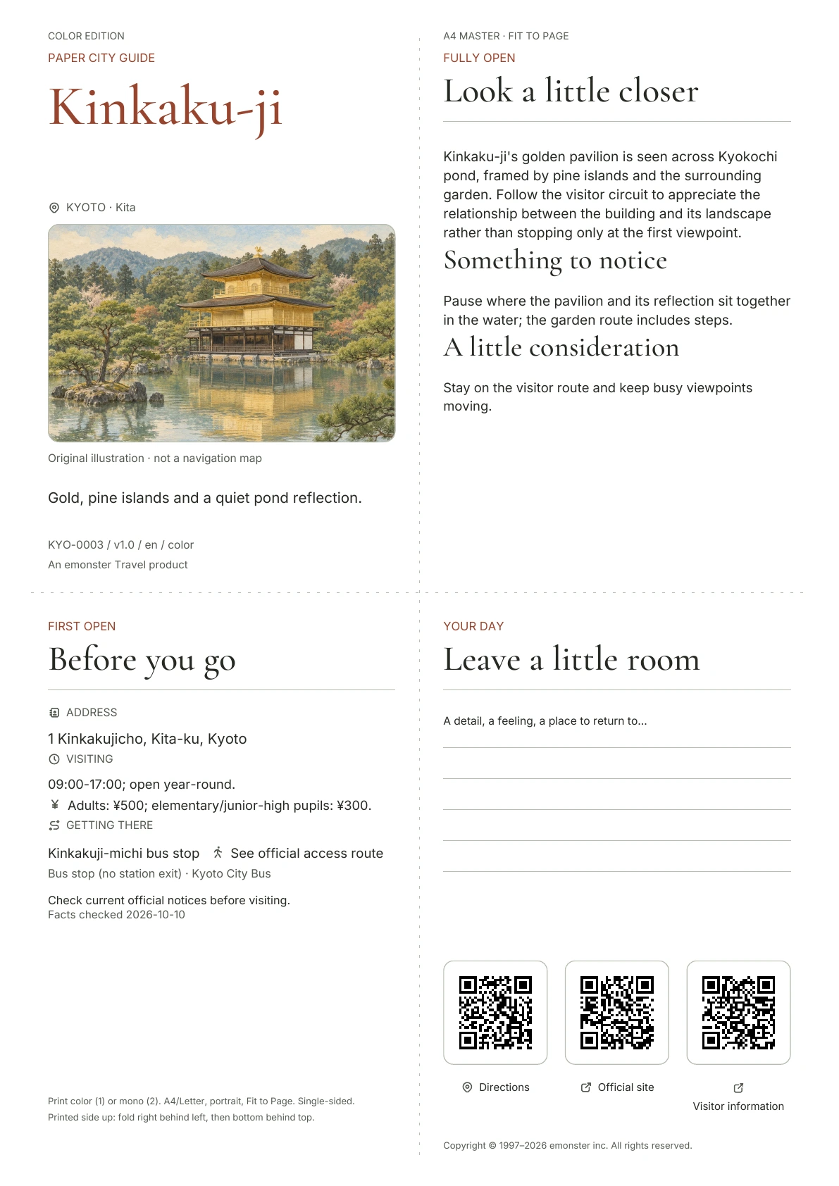 Actual Kinkaku-ji guide cover · Color edition