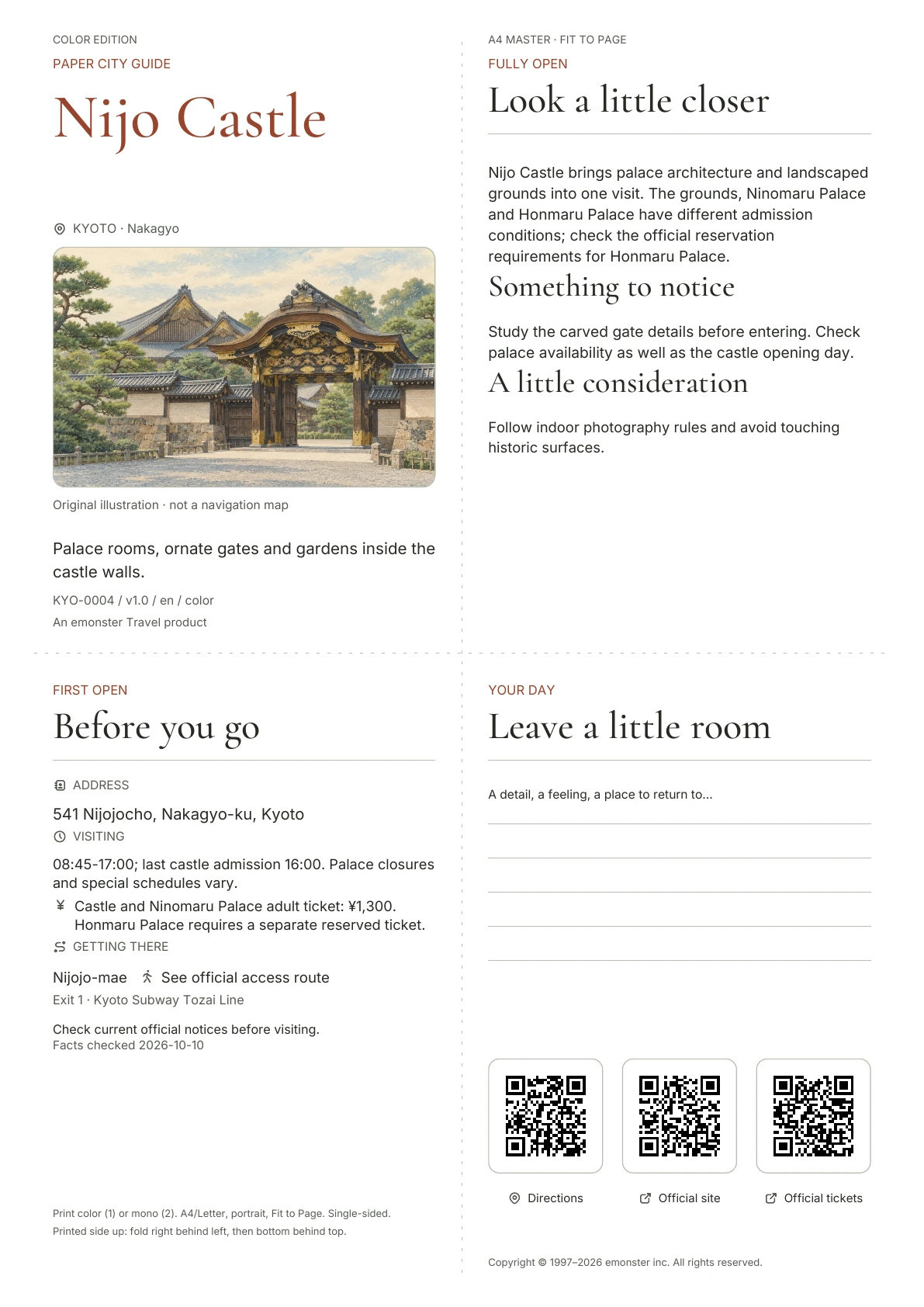 Actual Nijo Castle guide cover · Color edition