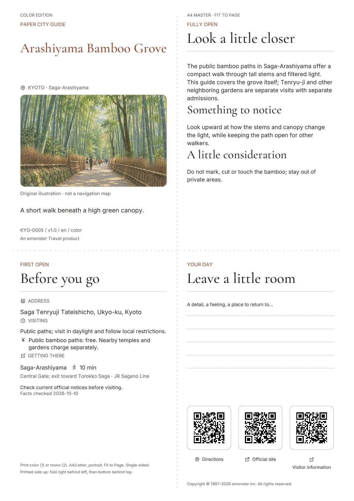 Actual Arashiyama Bamboo Grove guide cover · Color edition