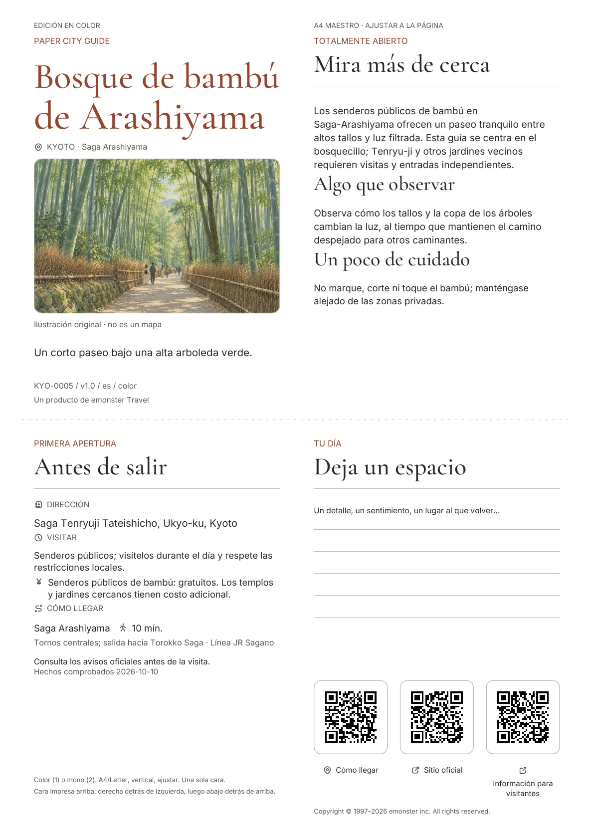 Portada real de la guía Bosque de bambú de Arashiyama · Edición en color