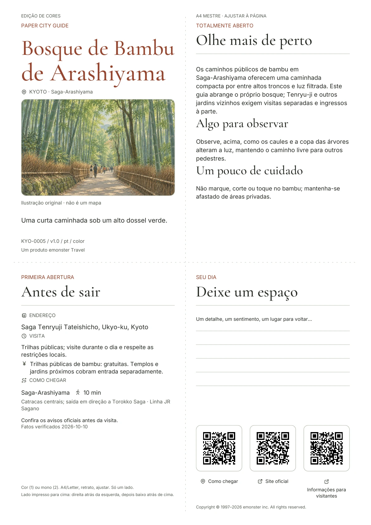 Capa real do guia Bosque de Bambu de Arashiyama · Edição colorida
