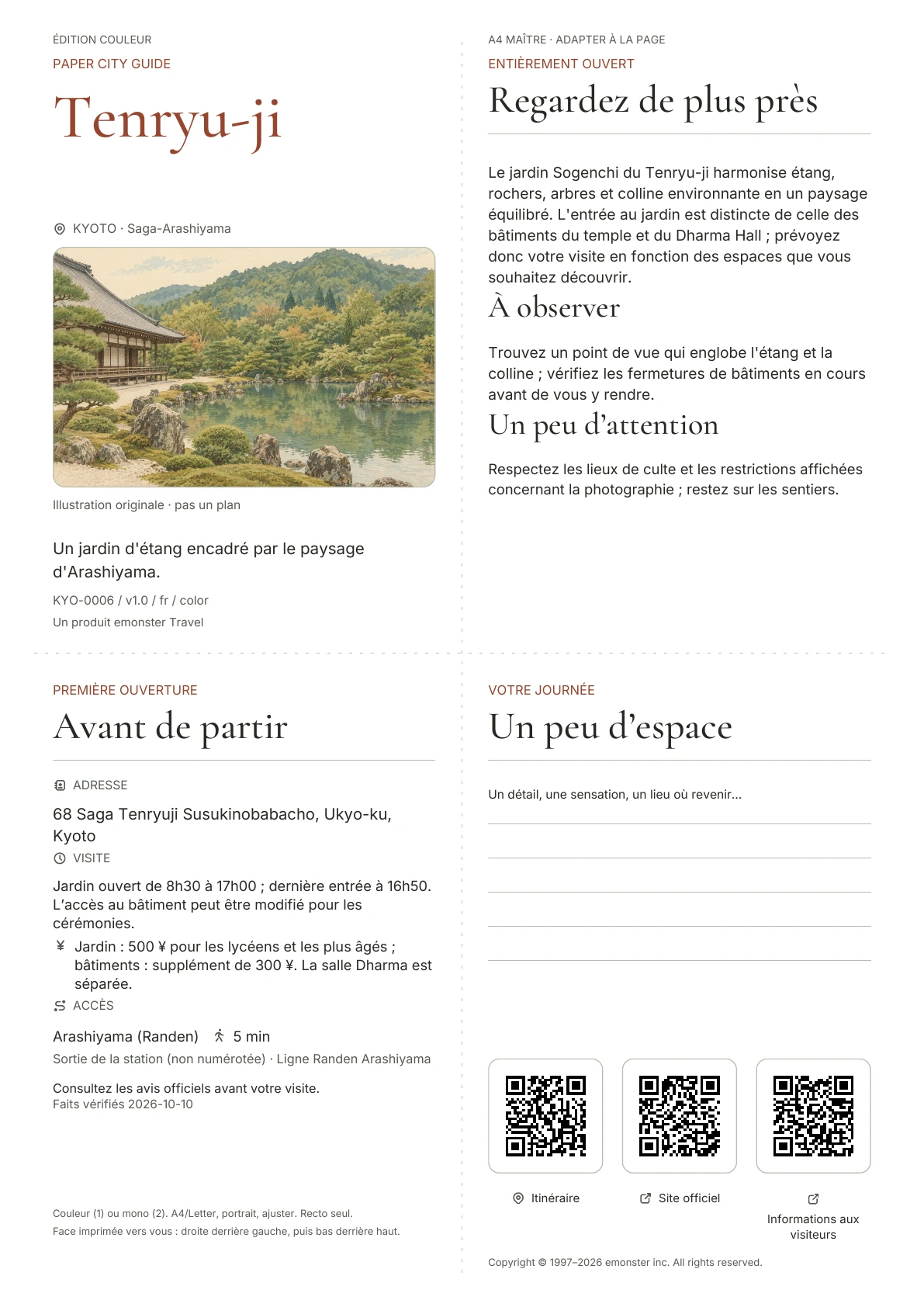 Couverture réelle du guide Tenryu-ji · Édition couleur