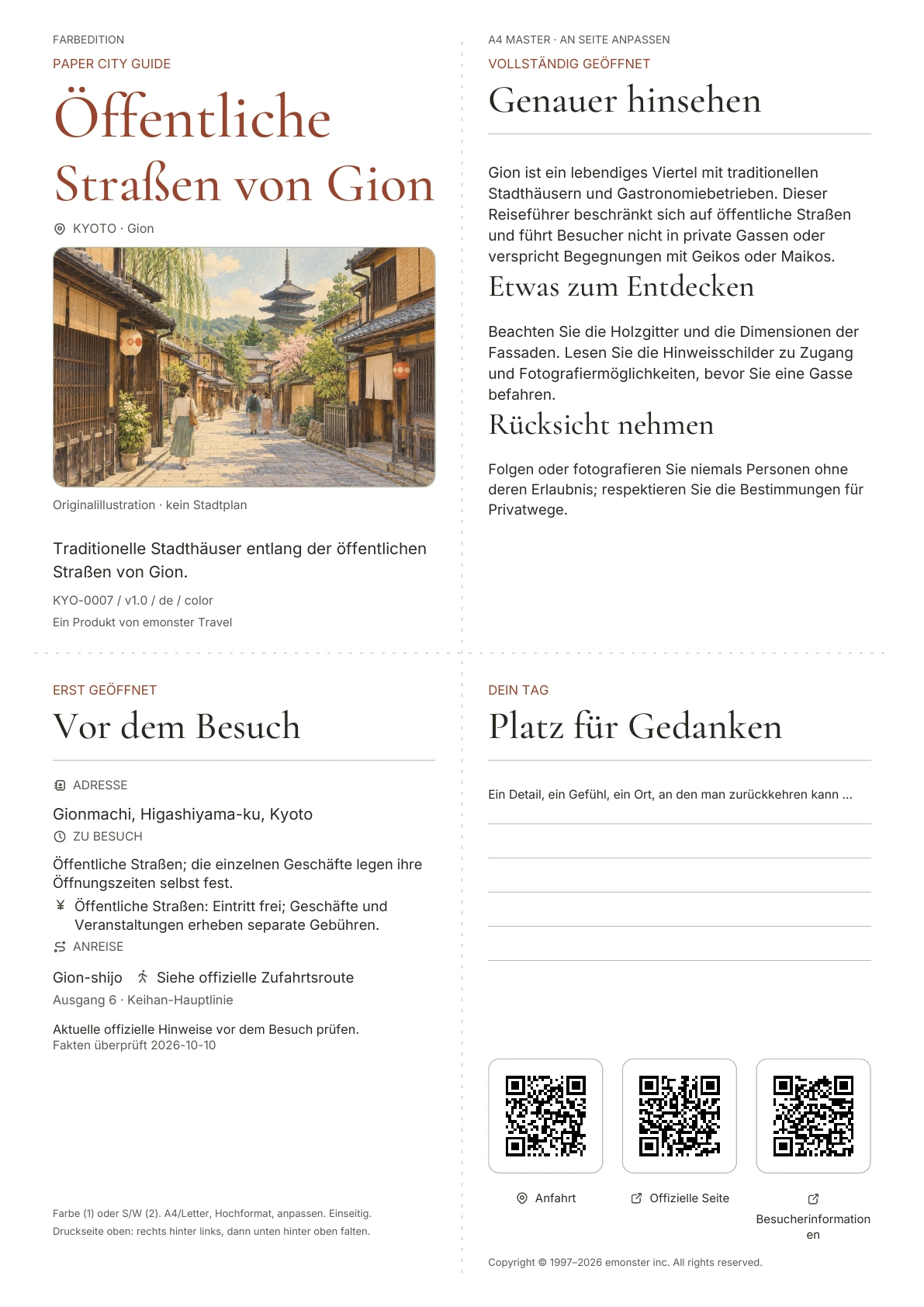 Tatsächliches Titelblatt: Öffentliche Straßen von Gion · Farbausgabe