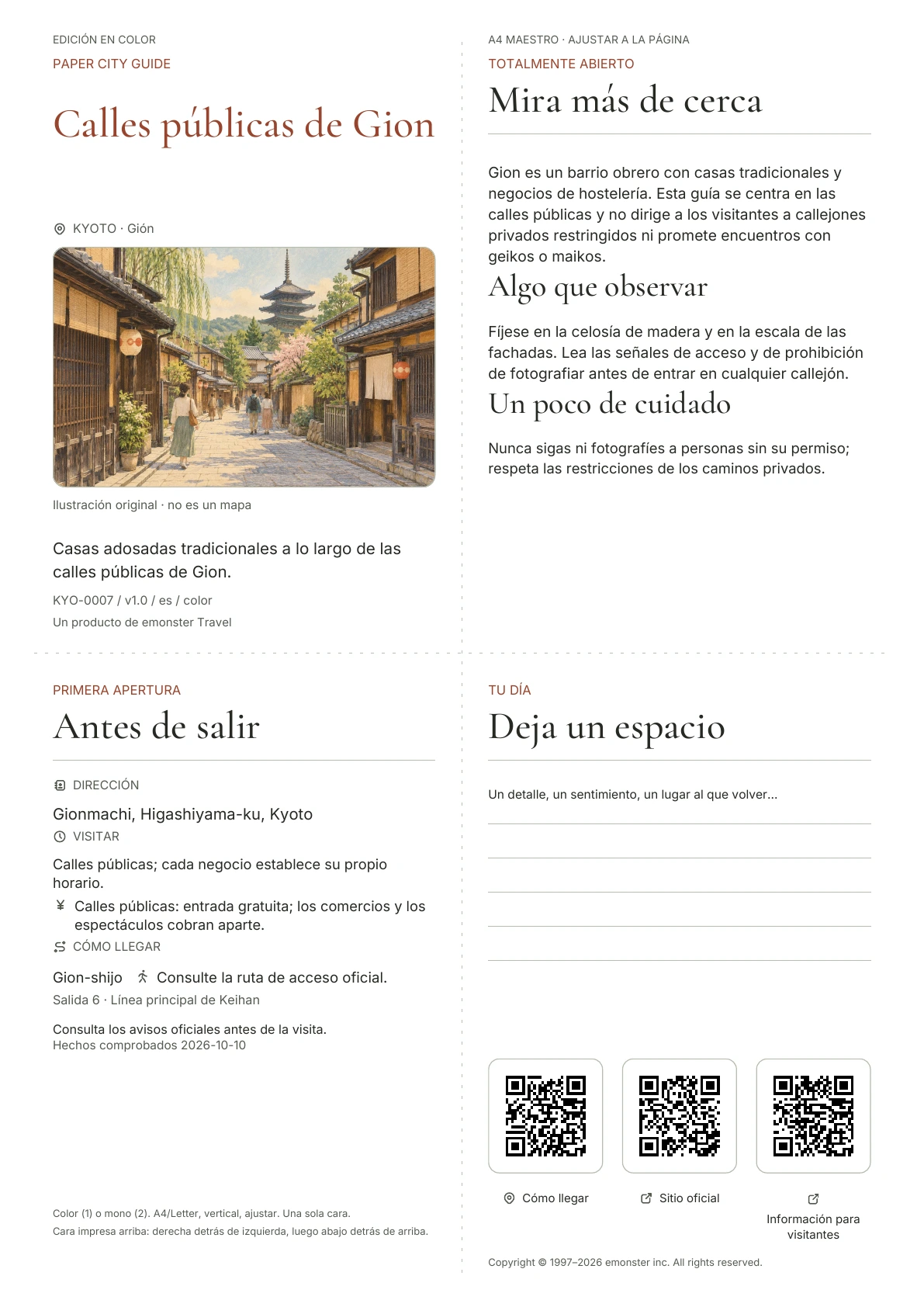Portada real de la guía Calles públicas de Gion · Edición en color
