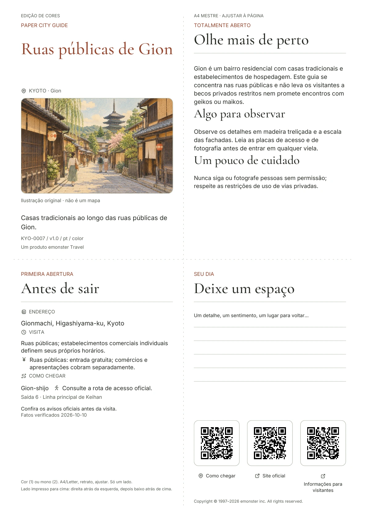 Capa real do guia Ruas públicas de Gion · Edição colorida