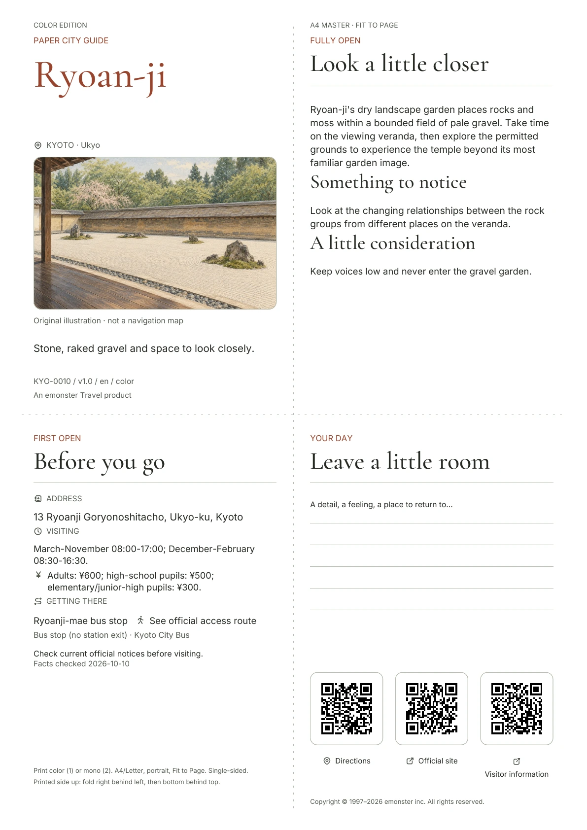 Actual Ryoan-ji guide cover · Color edition
