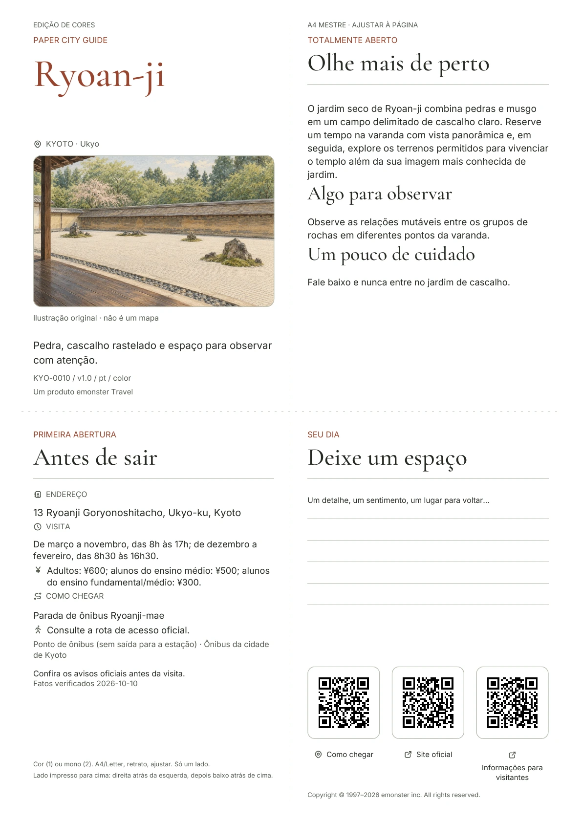 Capa real do guia Ryoan-ji · Edição colorida