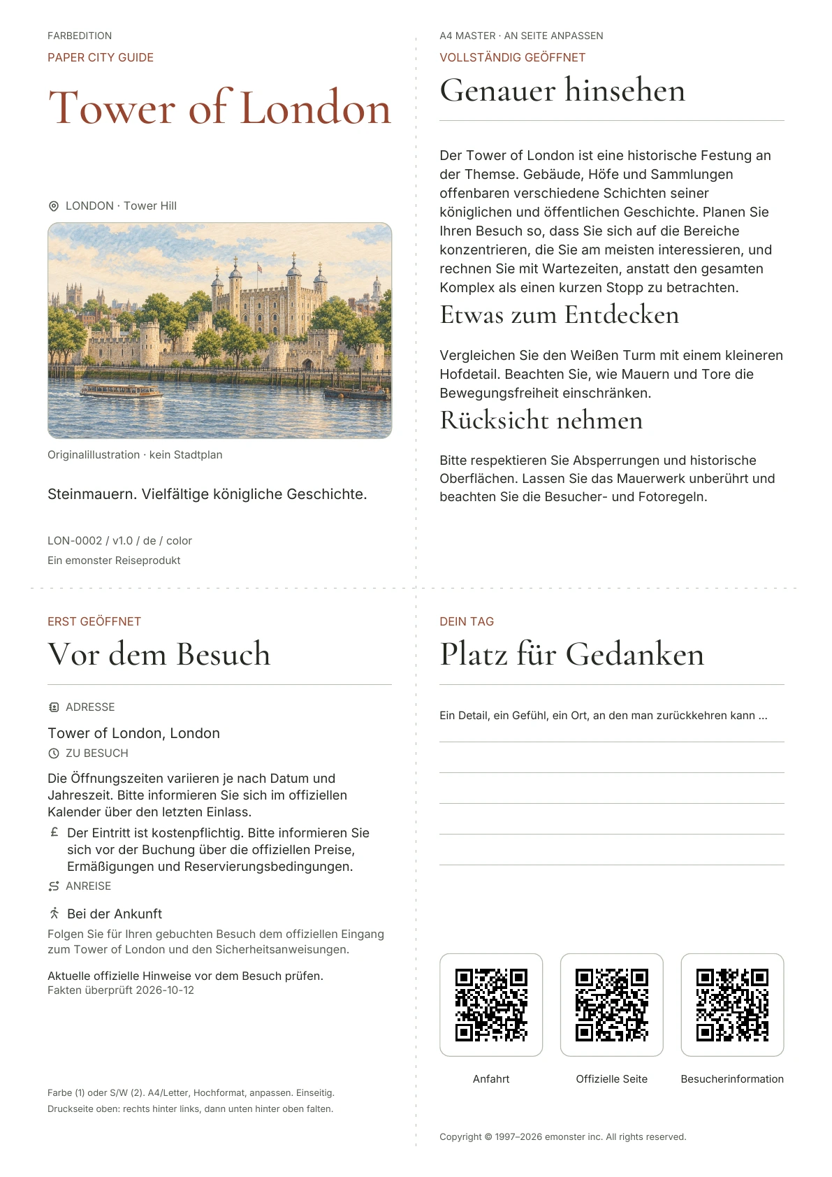 Tatsächliches Titelblatt: Tower of London · Farbausgabe