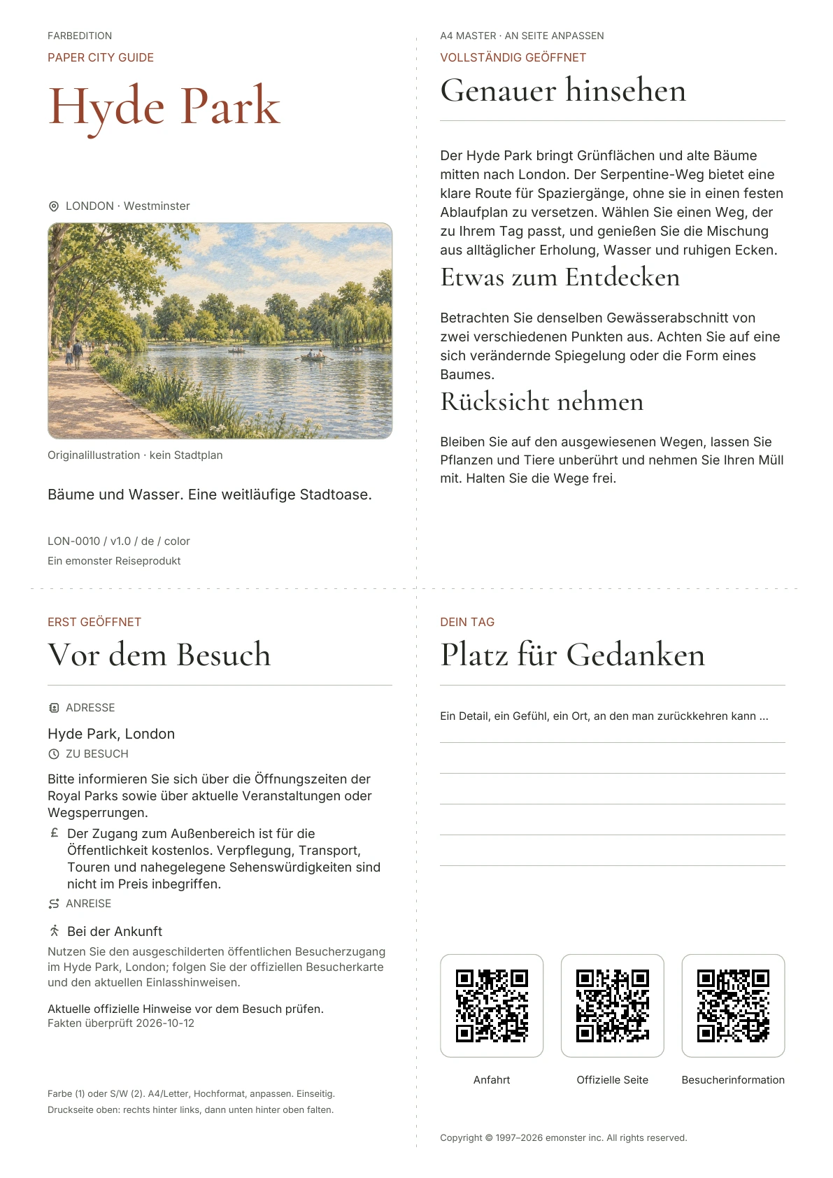 Tatsächliches Titelblatt: Hyde Park · Farbausgabe