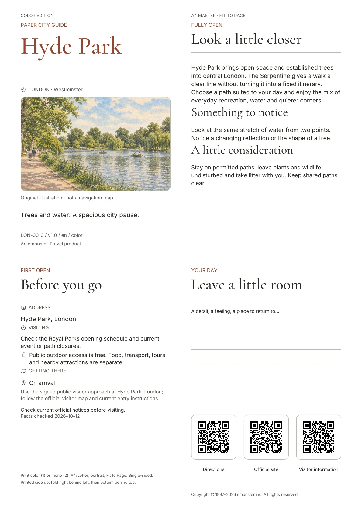Actual Hyde Park guide cover · Color edition
