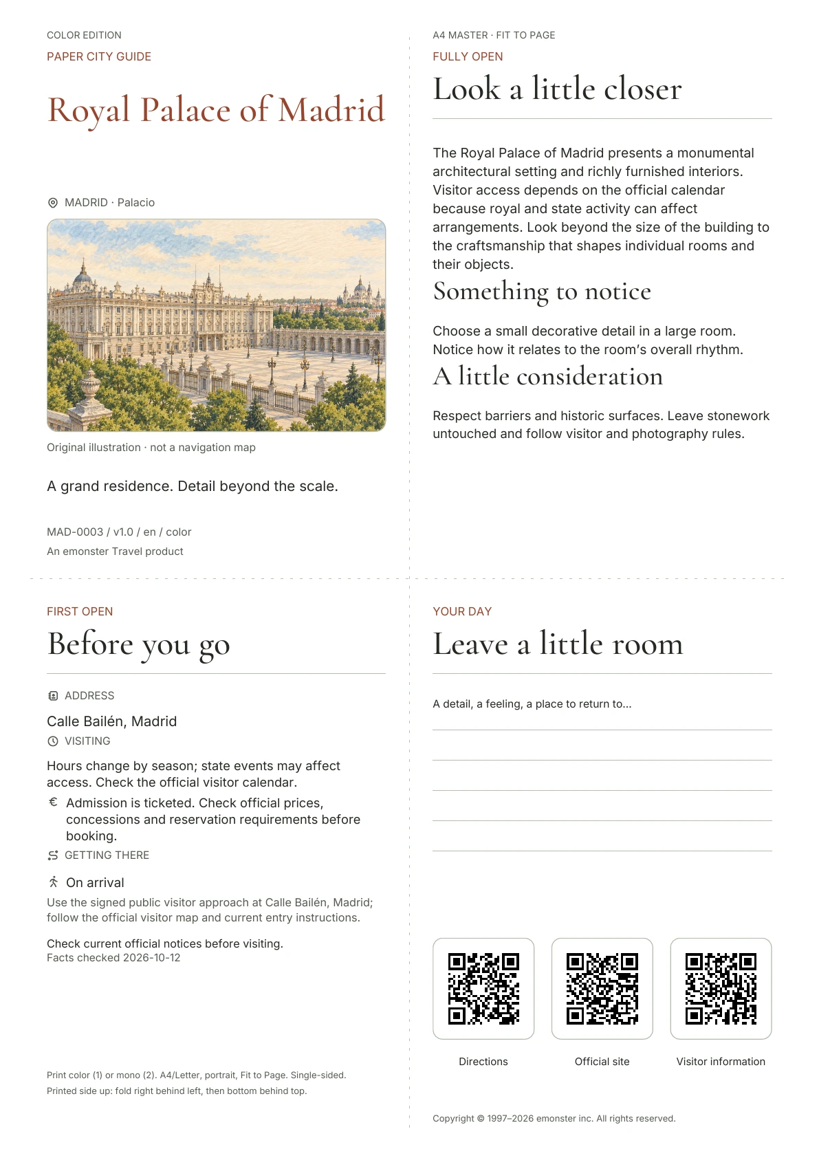 Actual Royal Palace of Madrid guide cover · Color edition