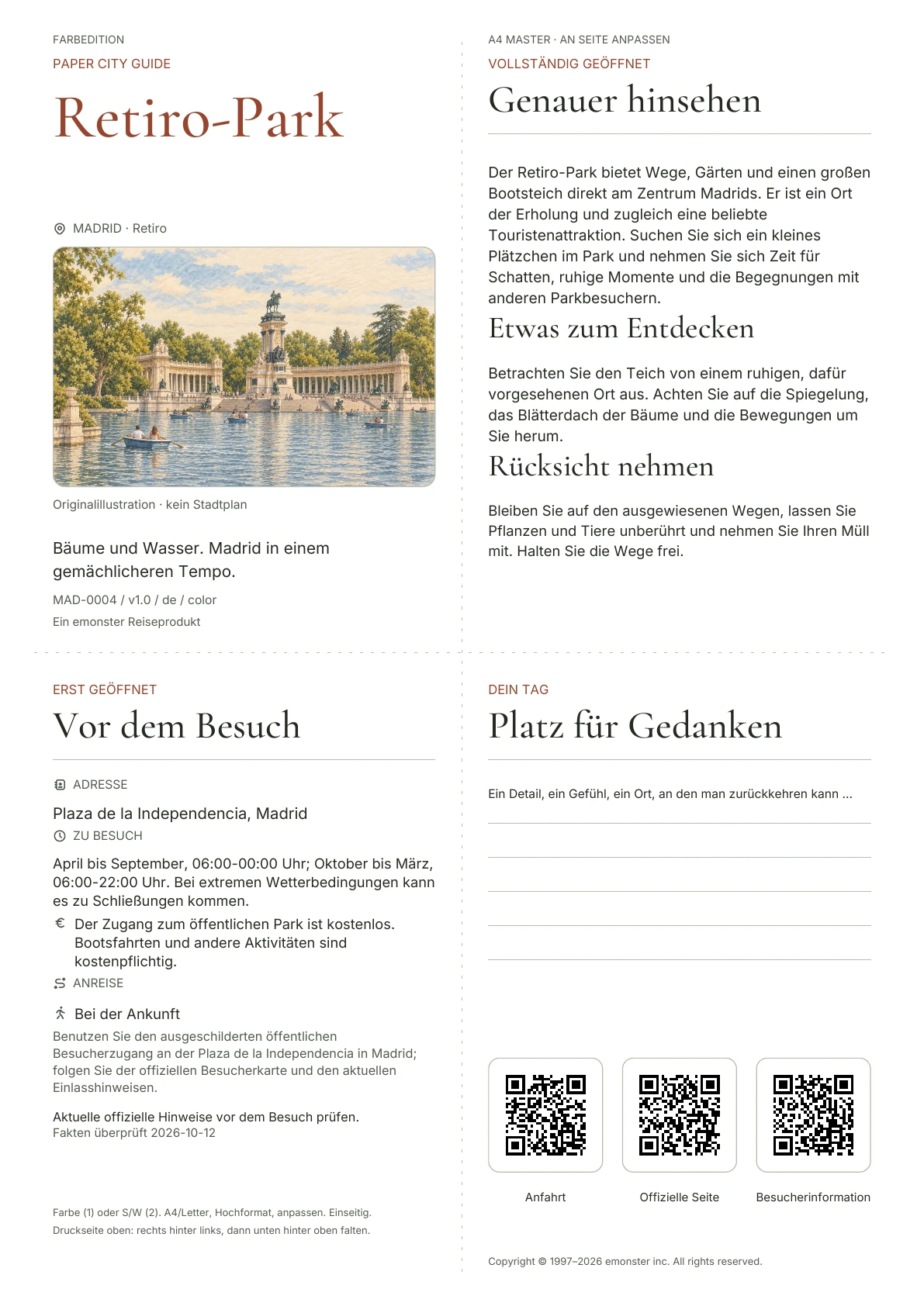 Tatsächliches Titelblatt: Retiro-Park · Farbausgabe