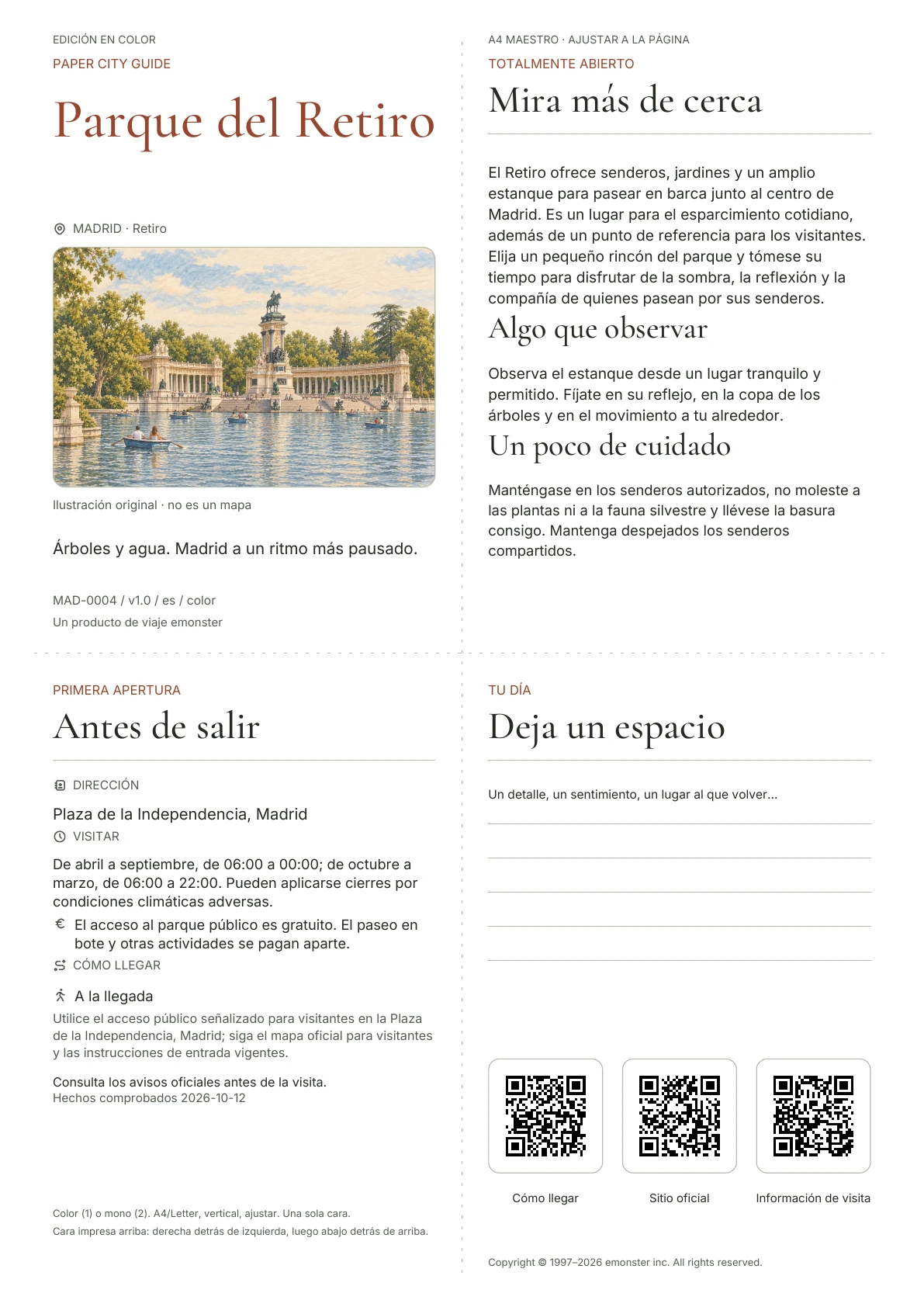 Portada real de la guía Parque del Retiro · Edición en color