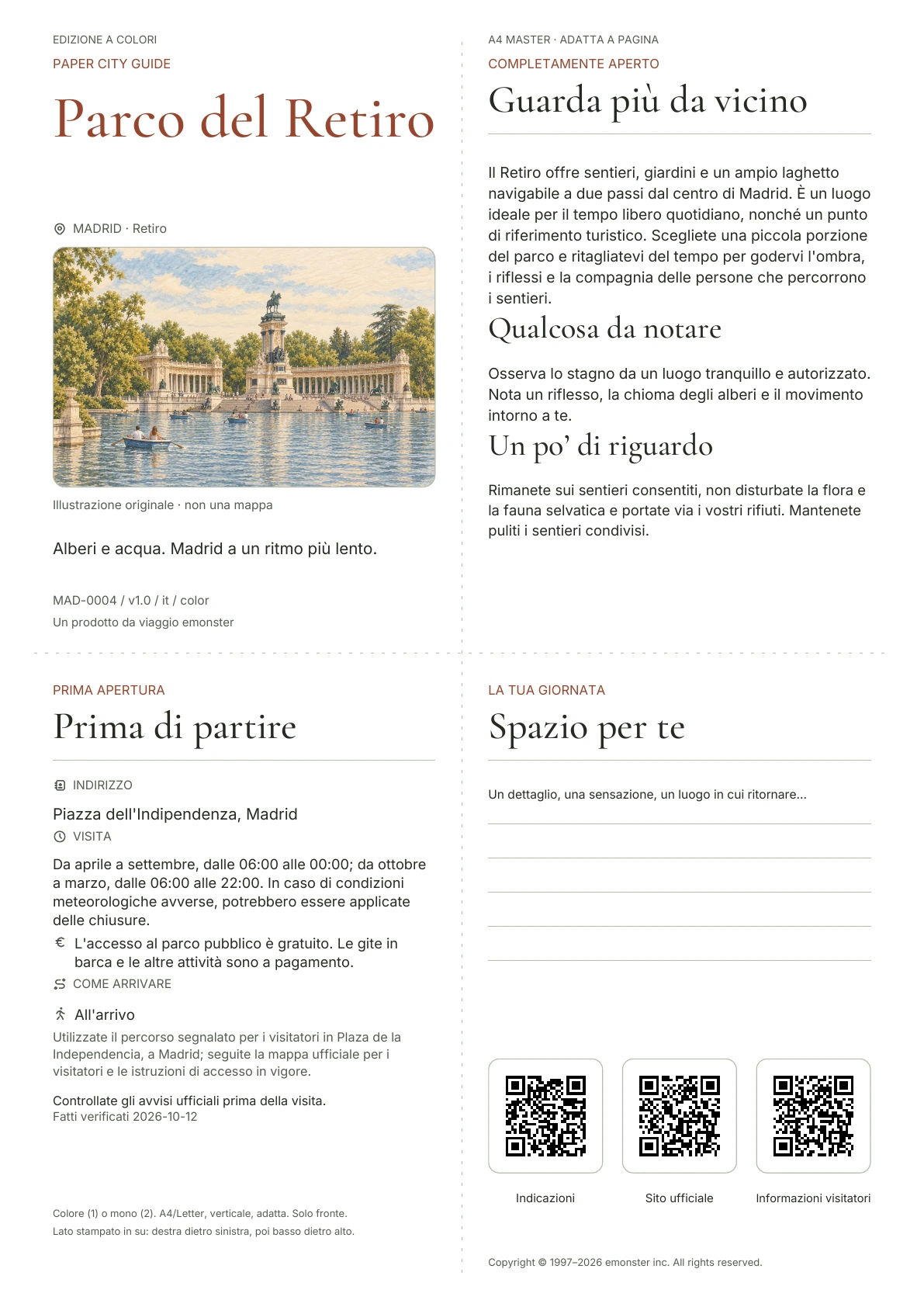 Copertina reale della guida Parco del Retiro · Edizione a colori