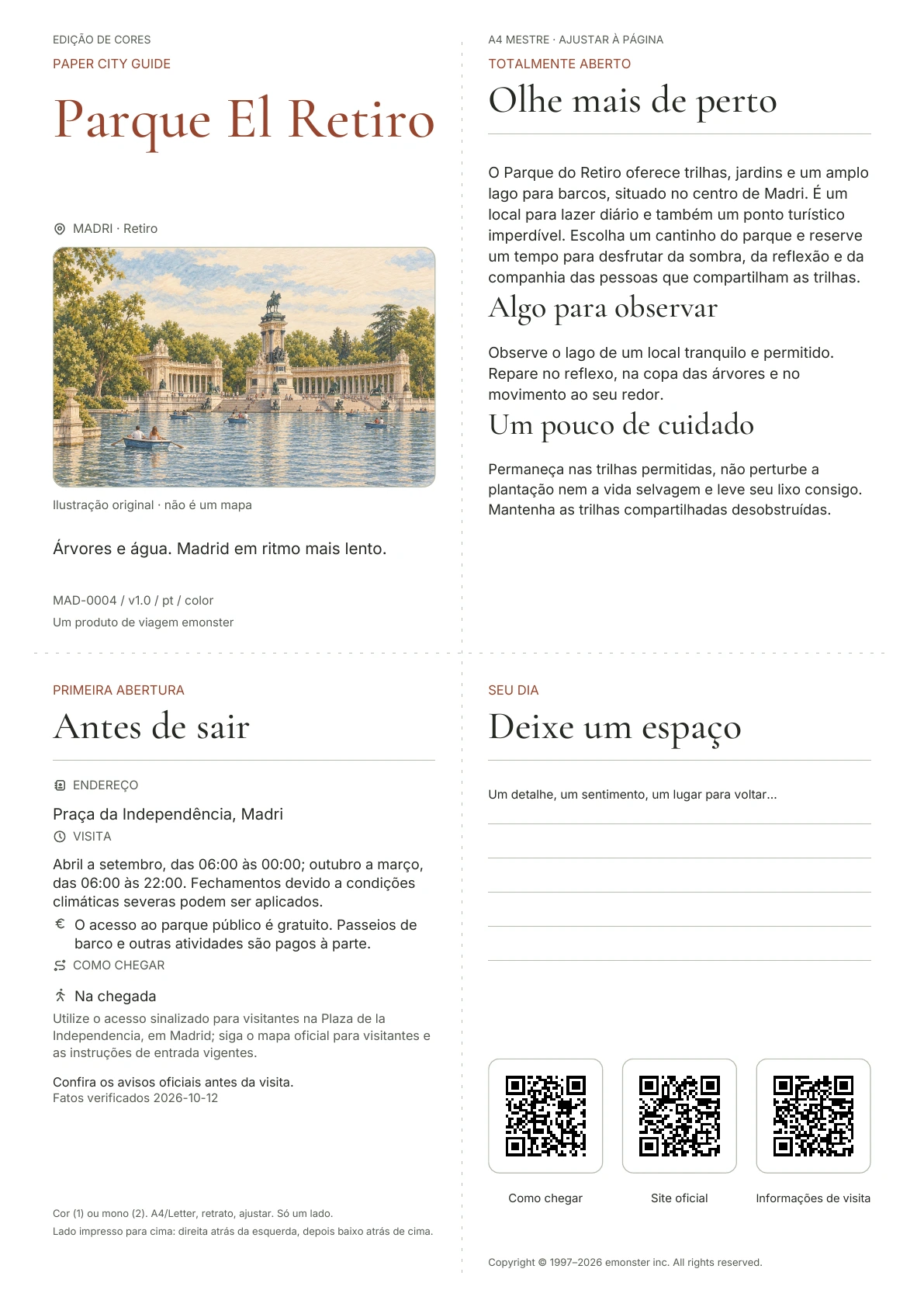 Capa real do guia Parque El Retiro · Edição colorida