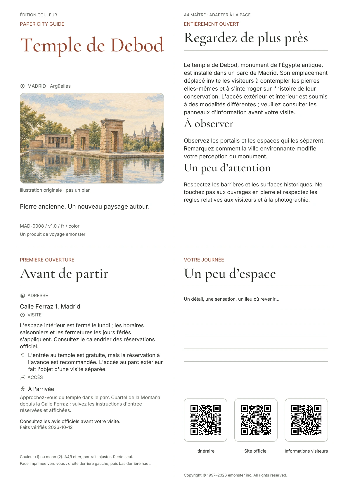 Couverture réelle du guide Temple de Debod · Édition couleur