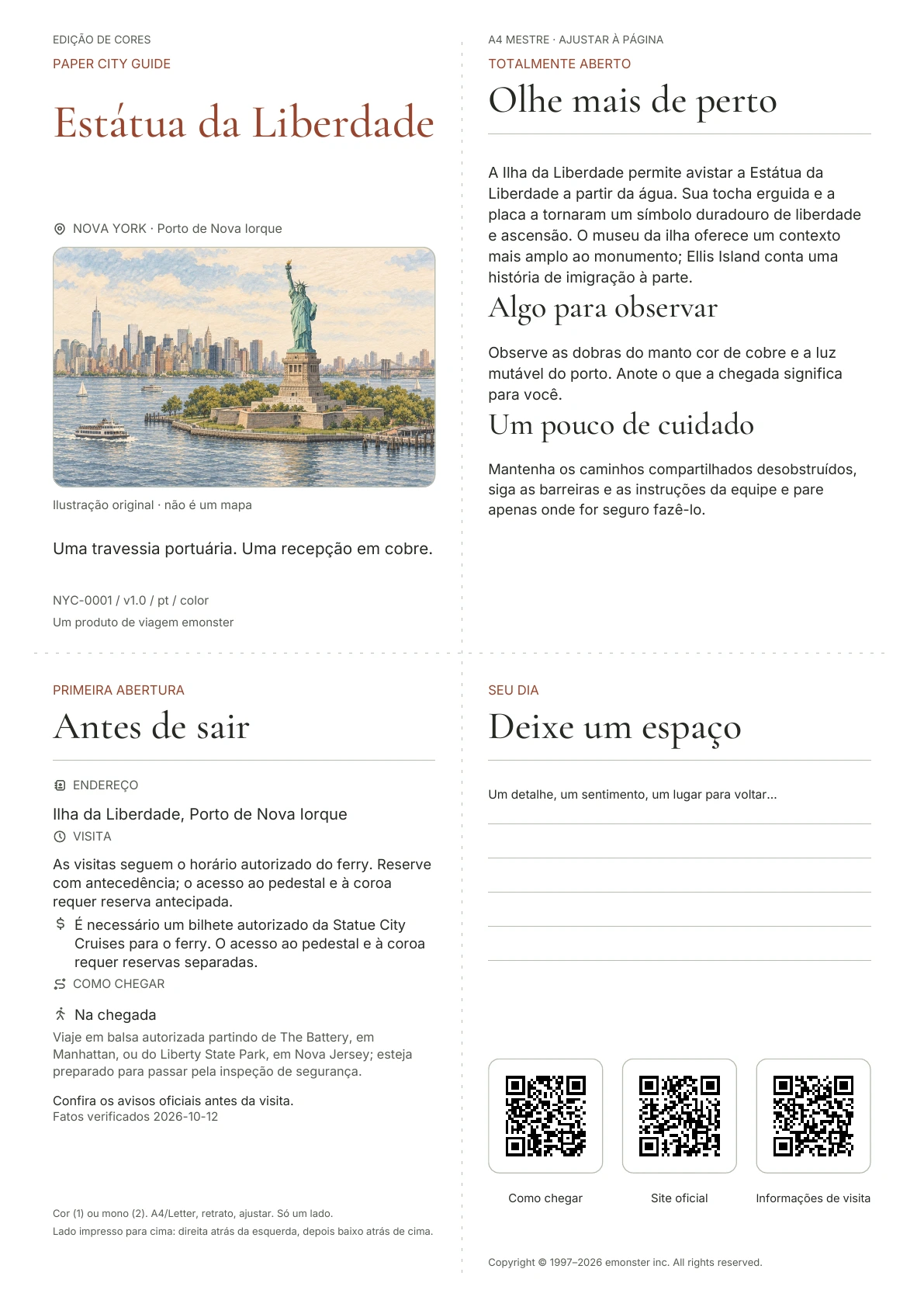 Capa real do guia Estátua da Liberdade · Edição colorida