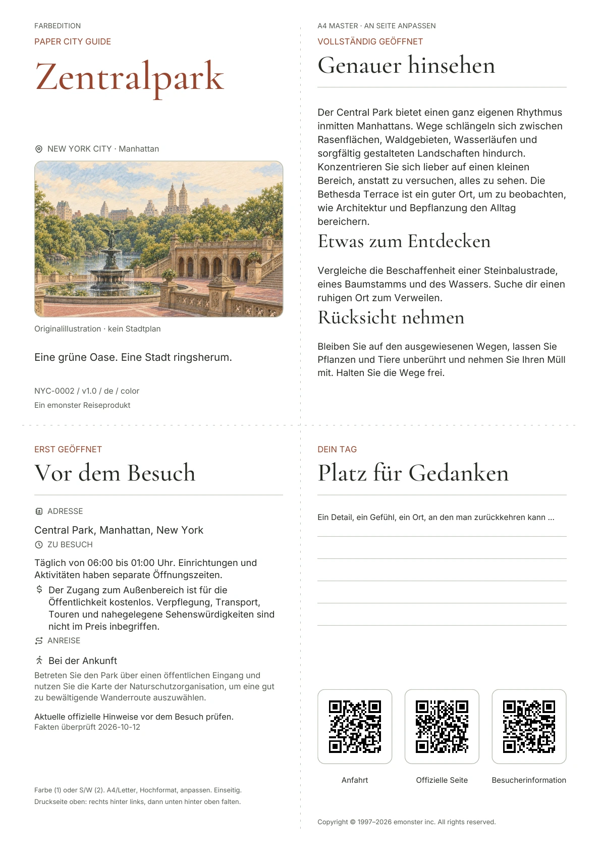 Tatsächliches Titelblatt: Zentralpark · Farbausgabe