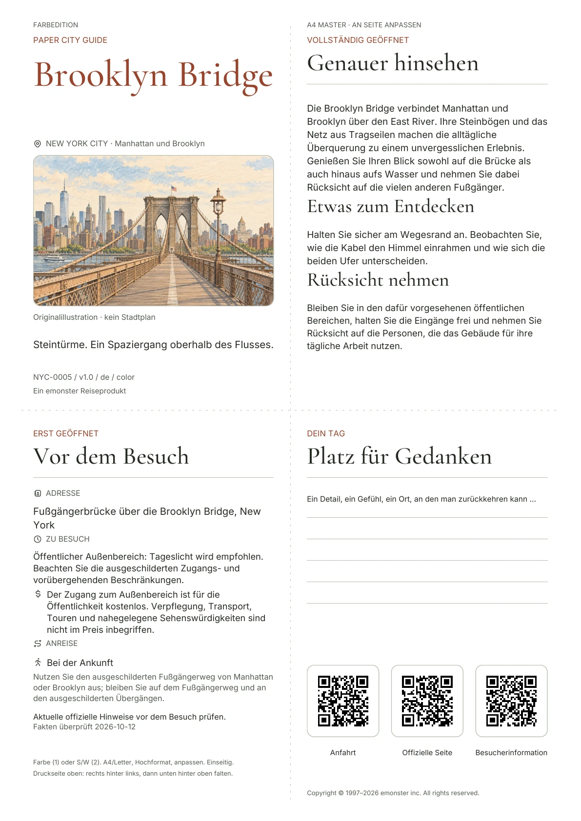 Tatsächliches Titelblatt: Brooklyn Bridge · Farbausgabe
