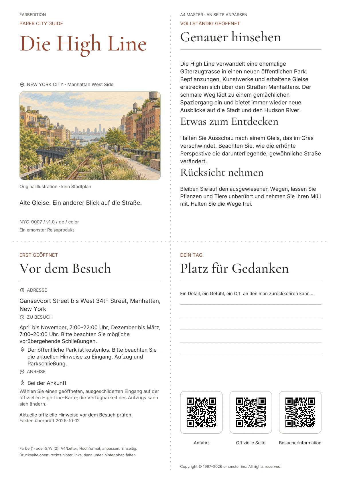 Tatsächliches Titelblatt: Die High Line · Farbausgabe