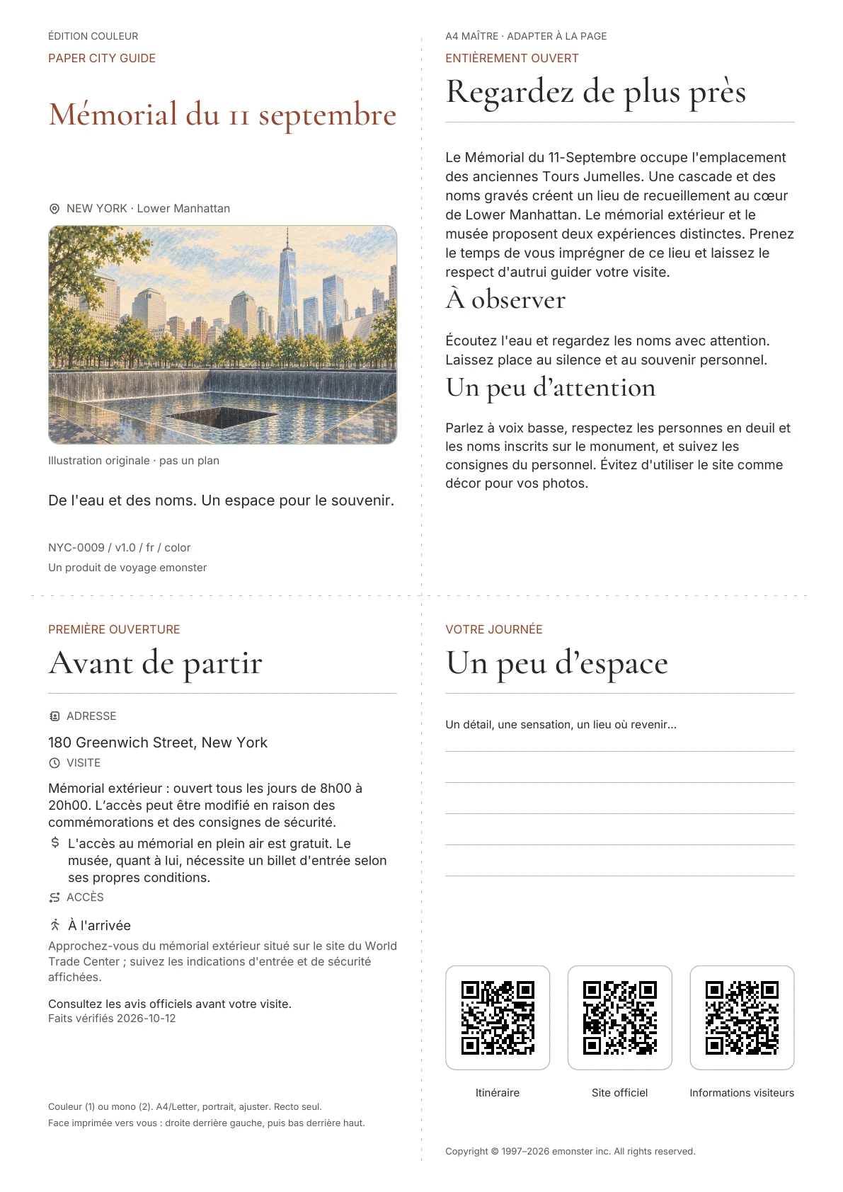 Couverture réelle du guide Mémorial du 11 septembre · Édition couleur