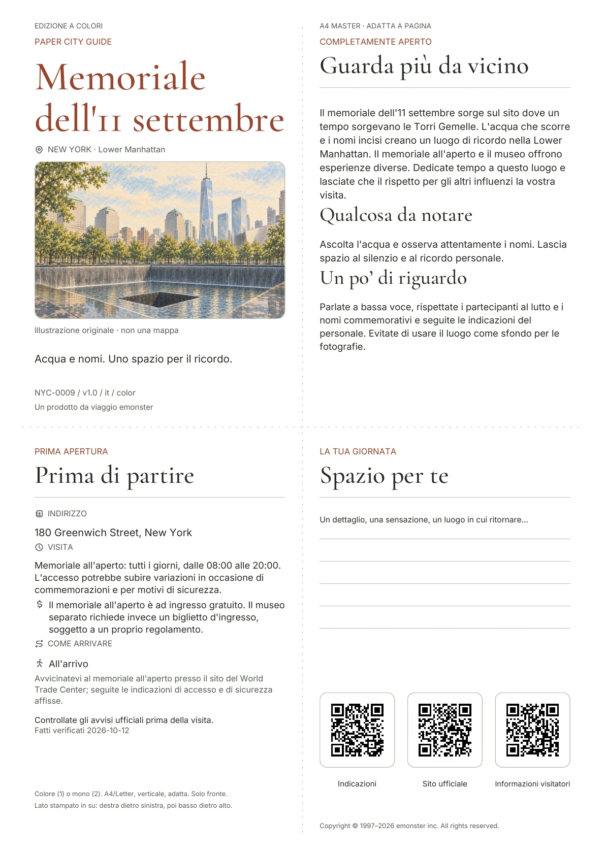 Copertina reale della guida Memoriale dell'11 settembre · Edizione a colori